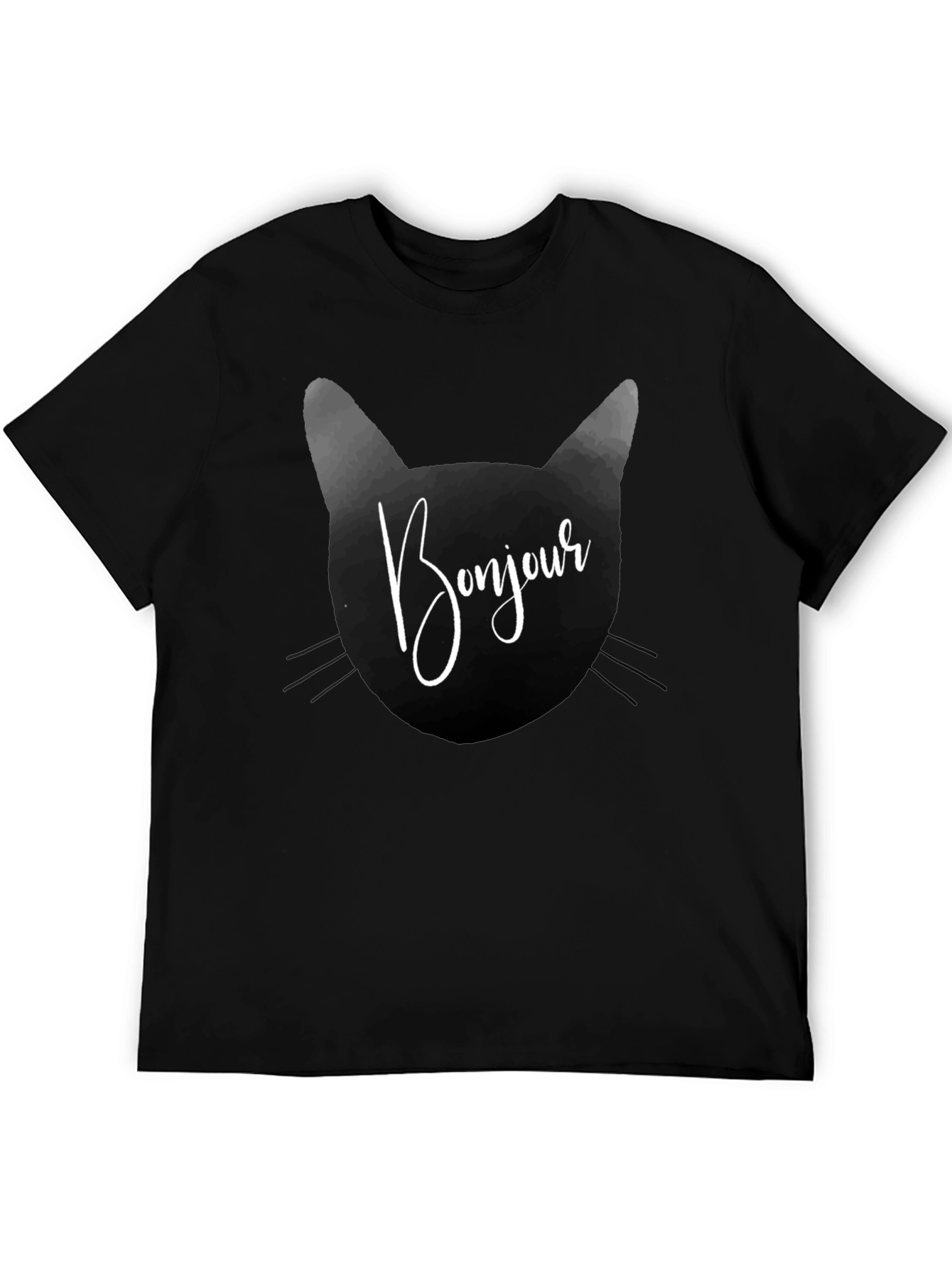 Bonjour Cat Graphic Tee - Black T-Shirt