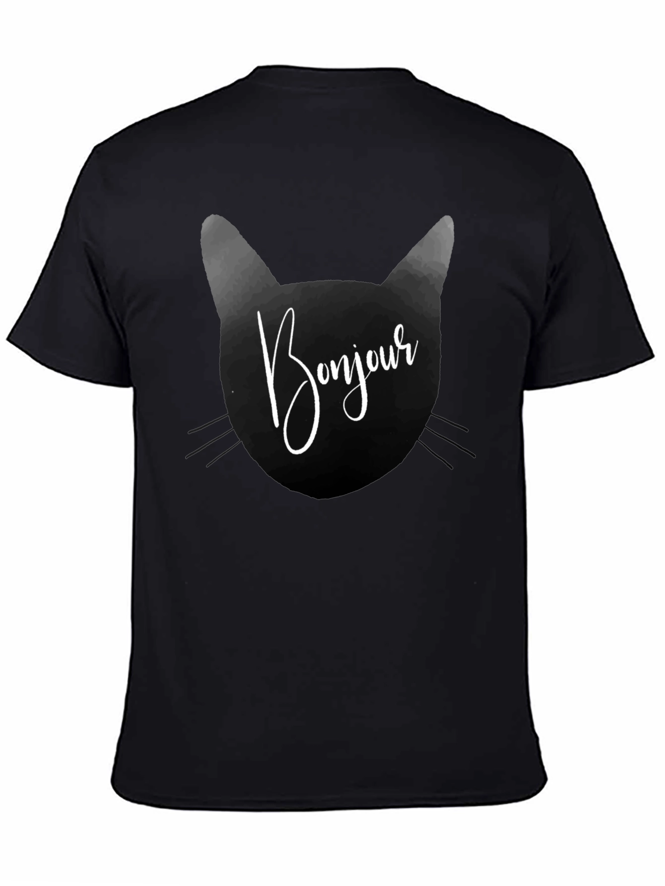 Bonjour Cat Graphic Tee - Black T-Shirt