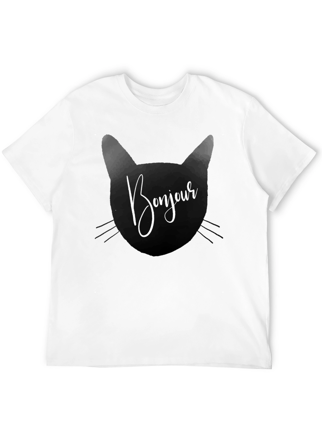 Bonjour Cat Graphic Tee - Black T-Shirt