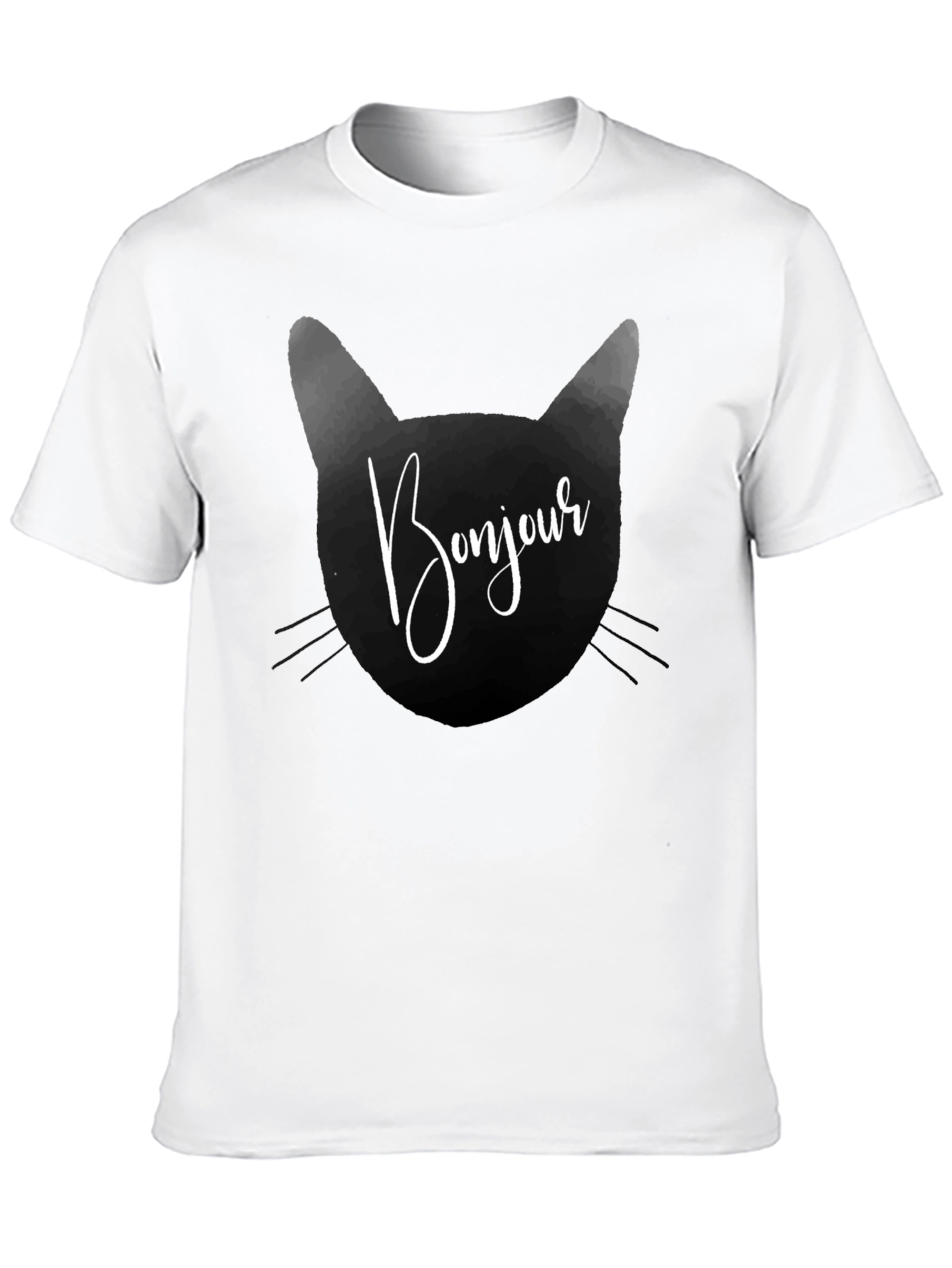 Bonjour Cat Graphic Tee - Black T-Shirt