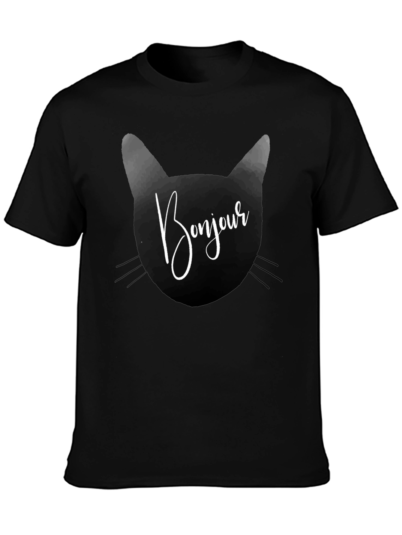 Bonjour Cat Graphic Tee - Black T-Shirt