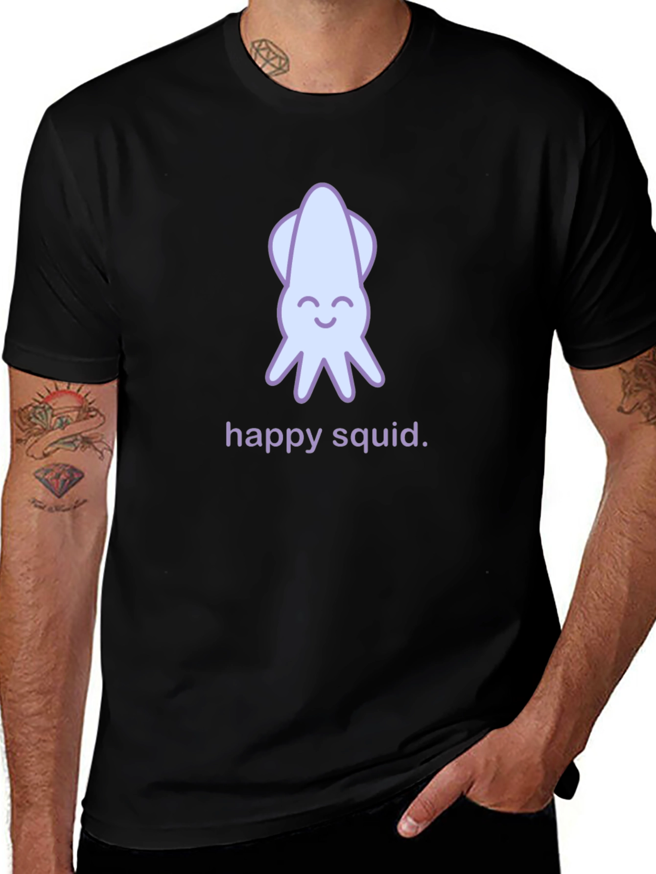 Happy Squid Graphic Tee - Black Cotton T-Shirt