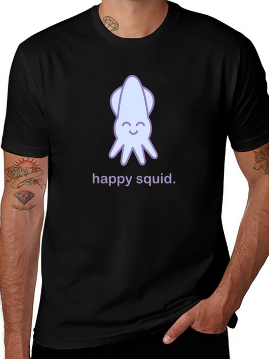 Happy Squid Graphic Tee - Black Cotton T-Shirt