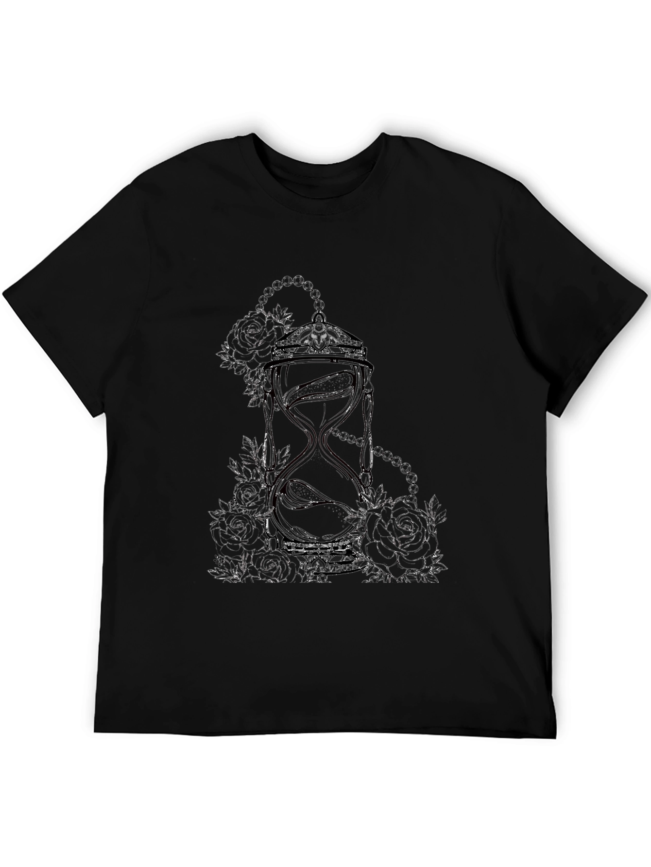 Hourglass Roses Graphic Print Black T-Shirt