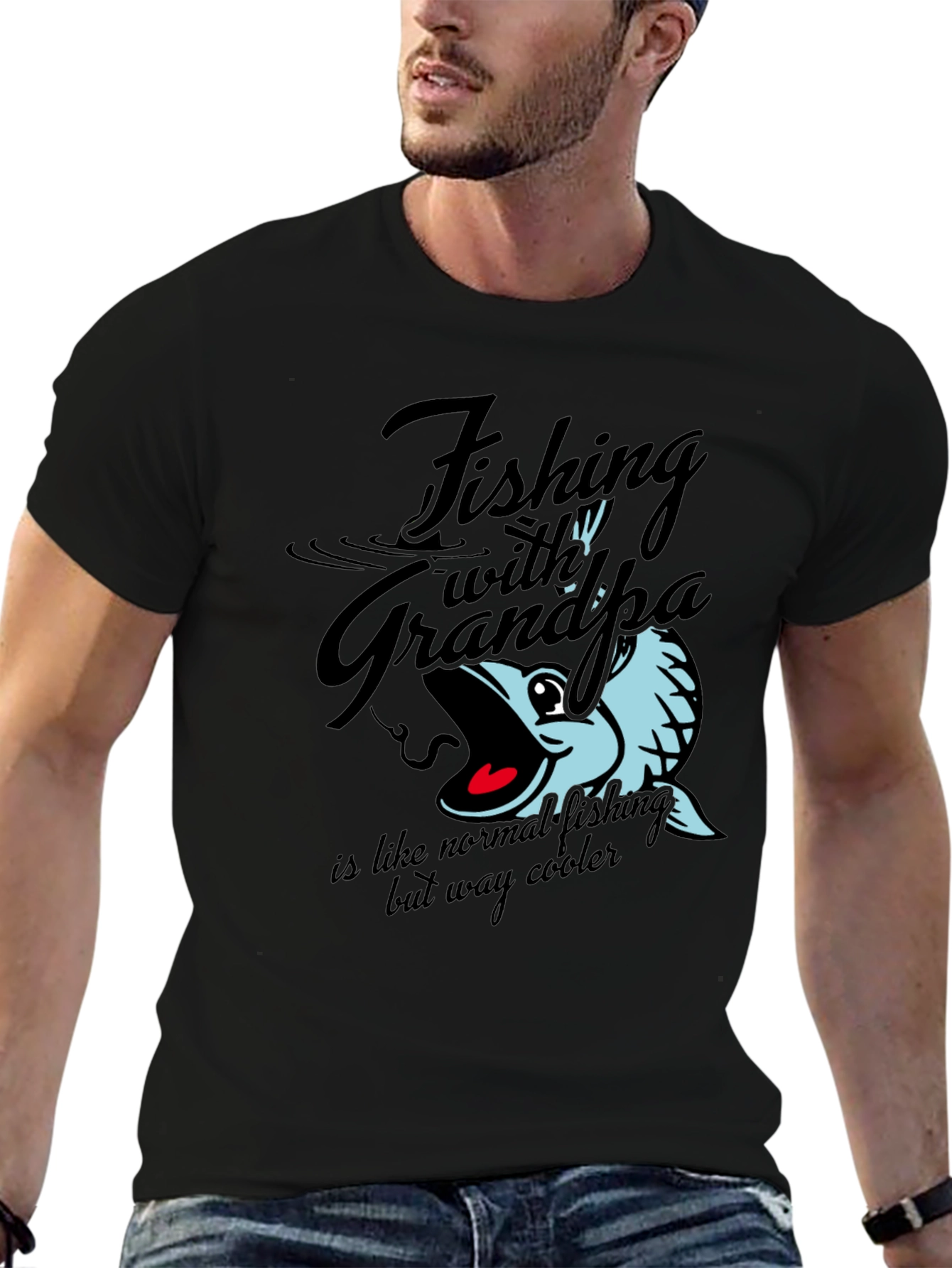 Fishing with Grandpa T-Shirt - Black