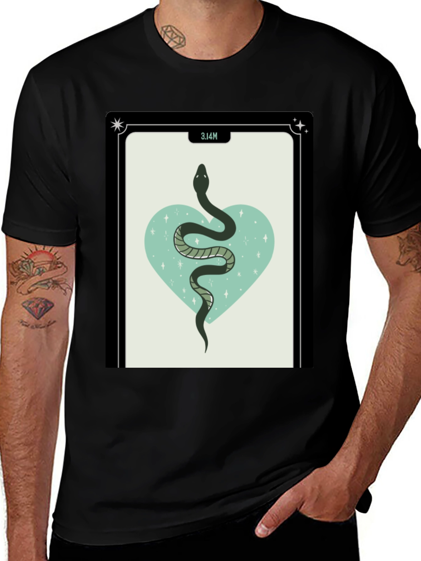 Mystic Snake Heart Graphic Black T-Shirt