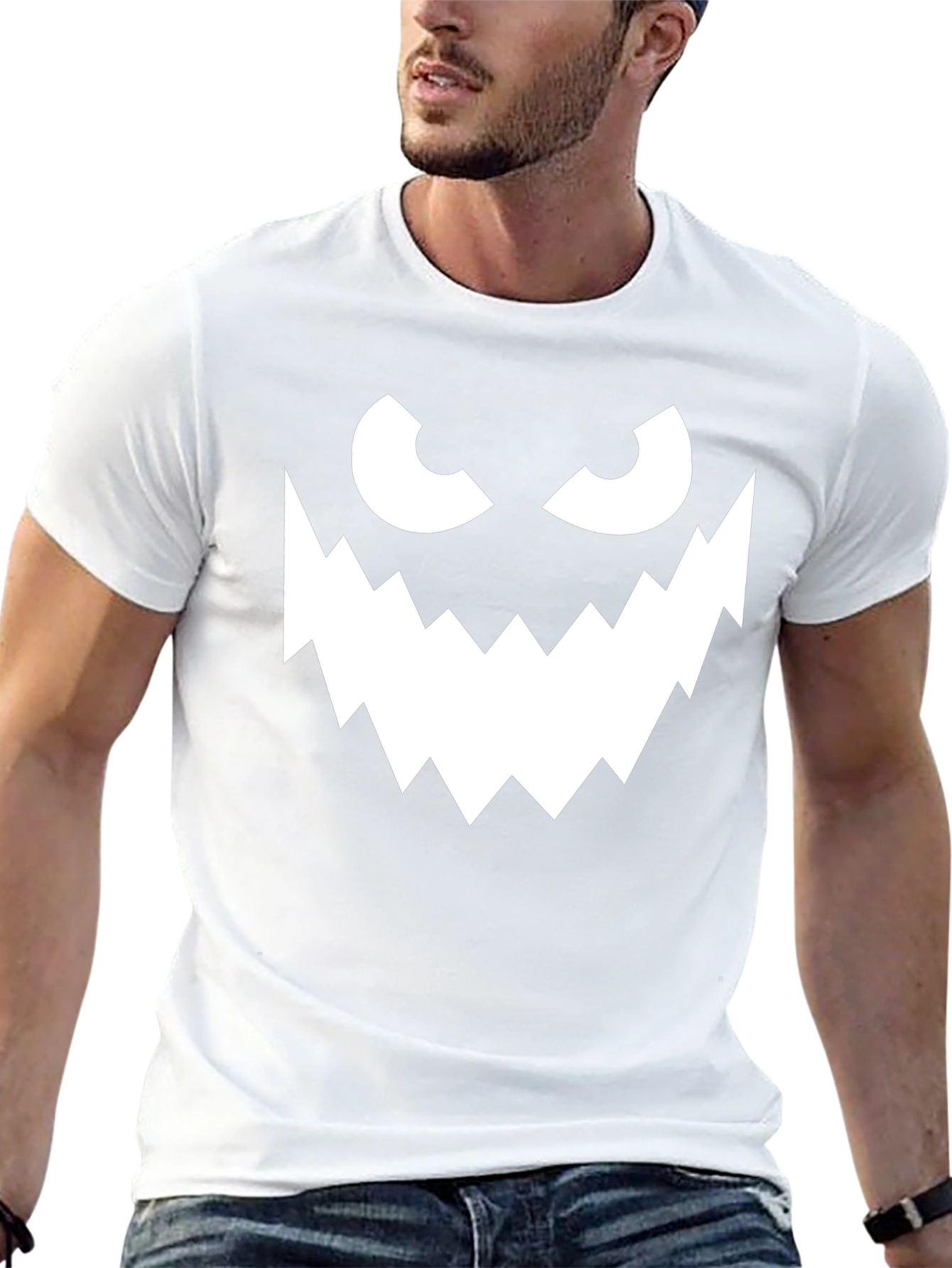 Spooky Monster Face Graphic Tee - Halloween Shirt