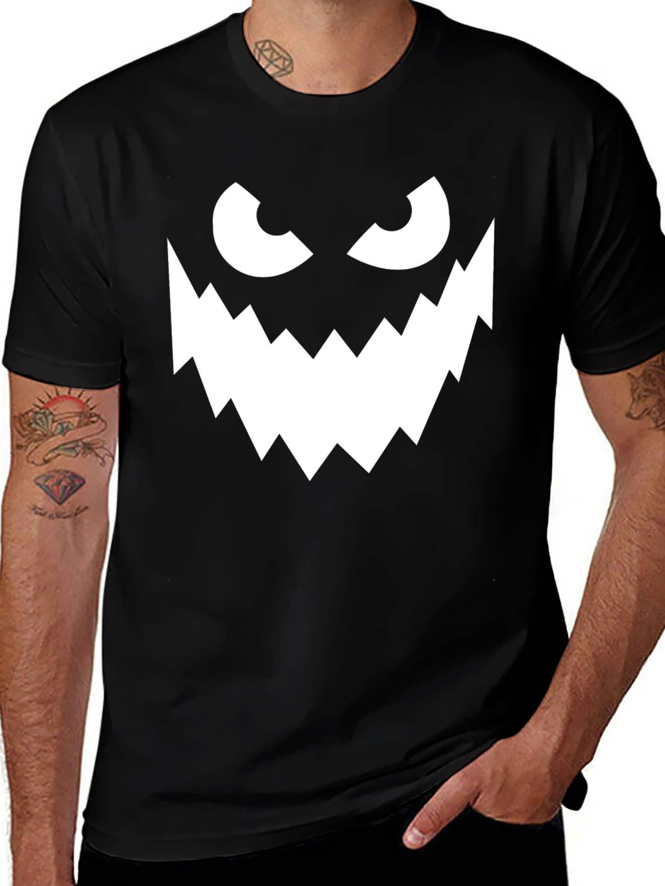 Spooky Monster Face Graphic Tee - Halloween Shirt
