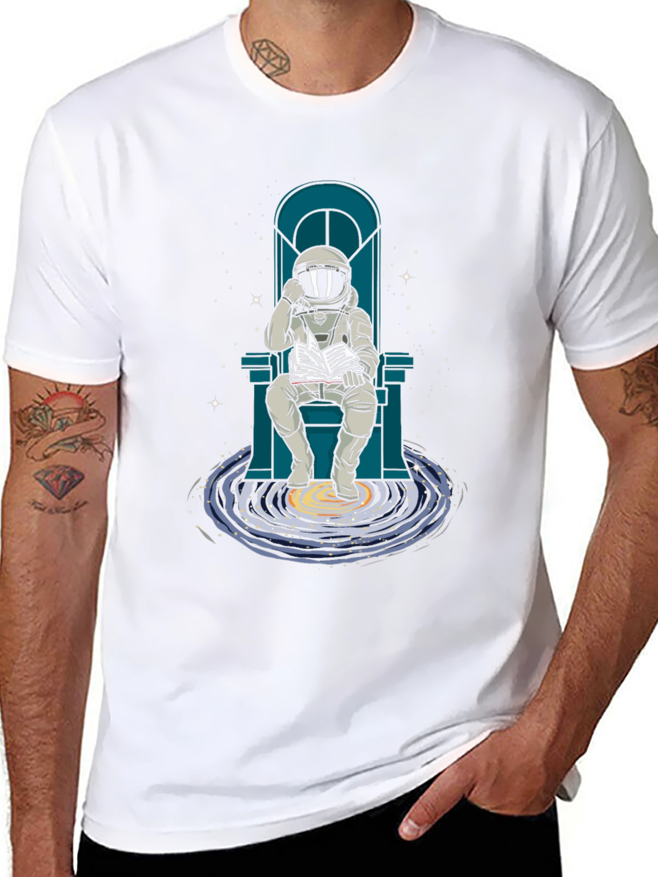 Astronaut Reading Galaxy Book T-Shirt
