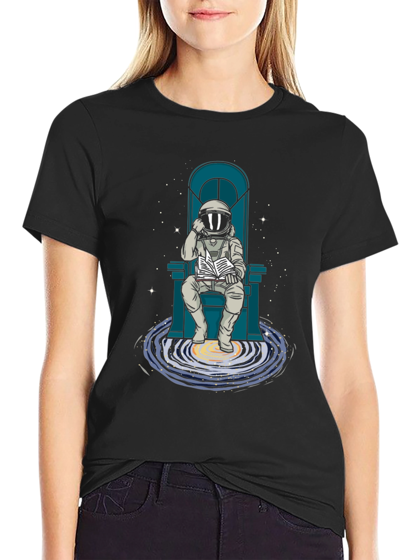 Astronaut Reading Galaxy Book T-Shirt