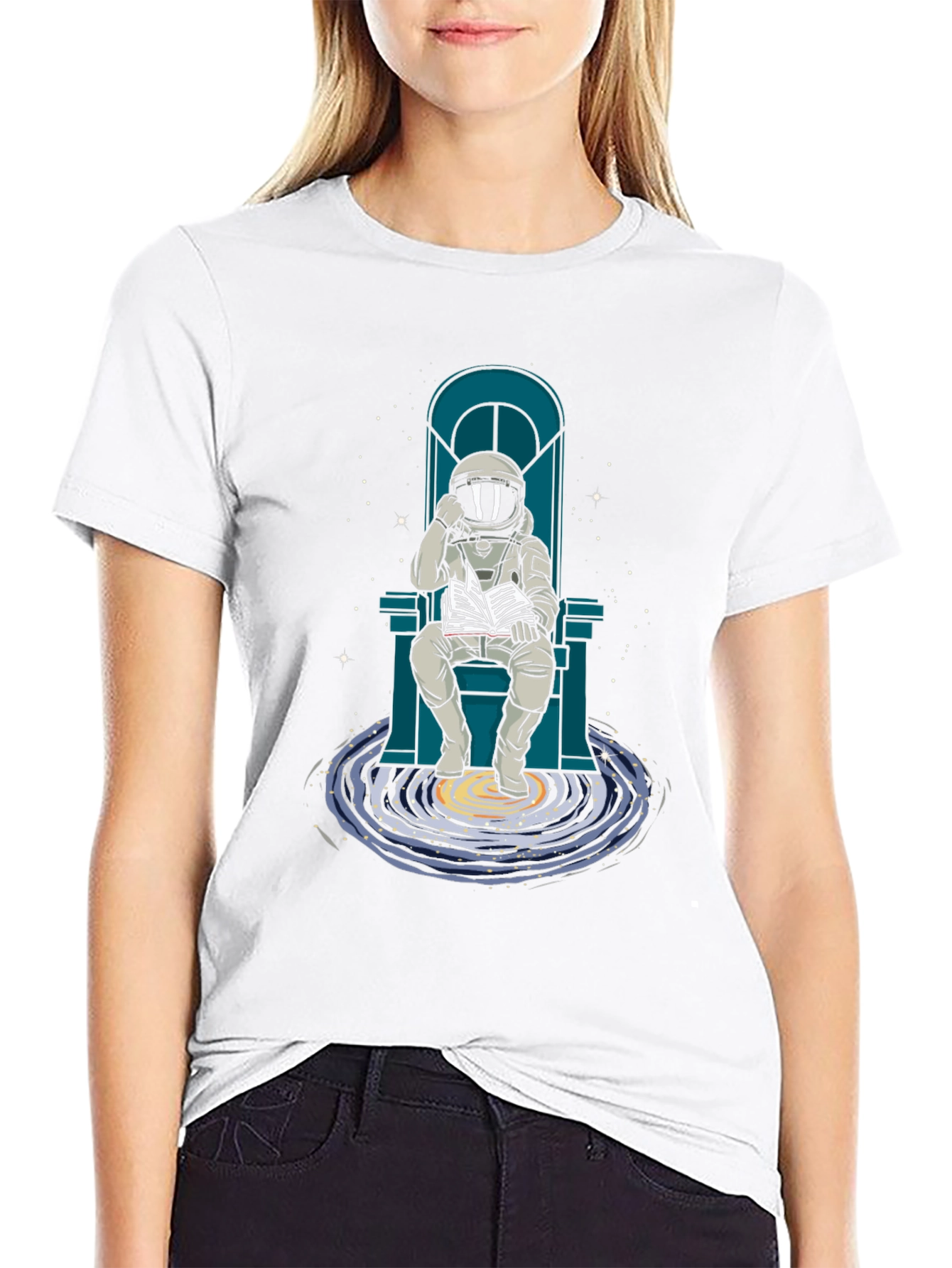 Astronaut Reading Galaxy Book T-Shirt