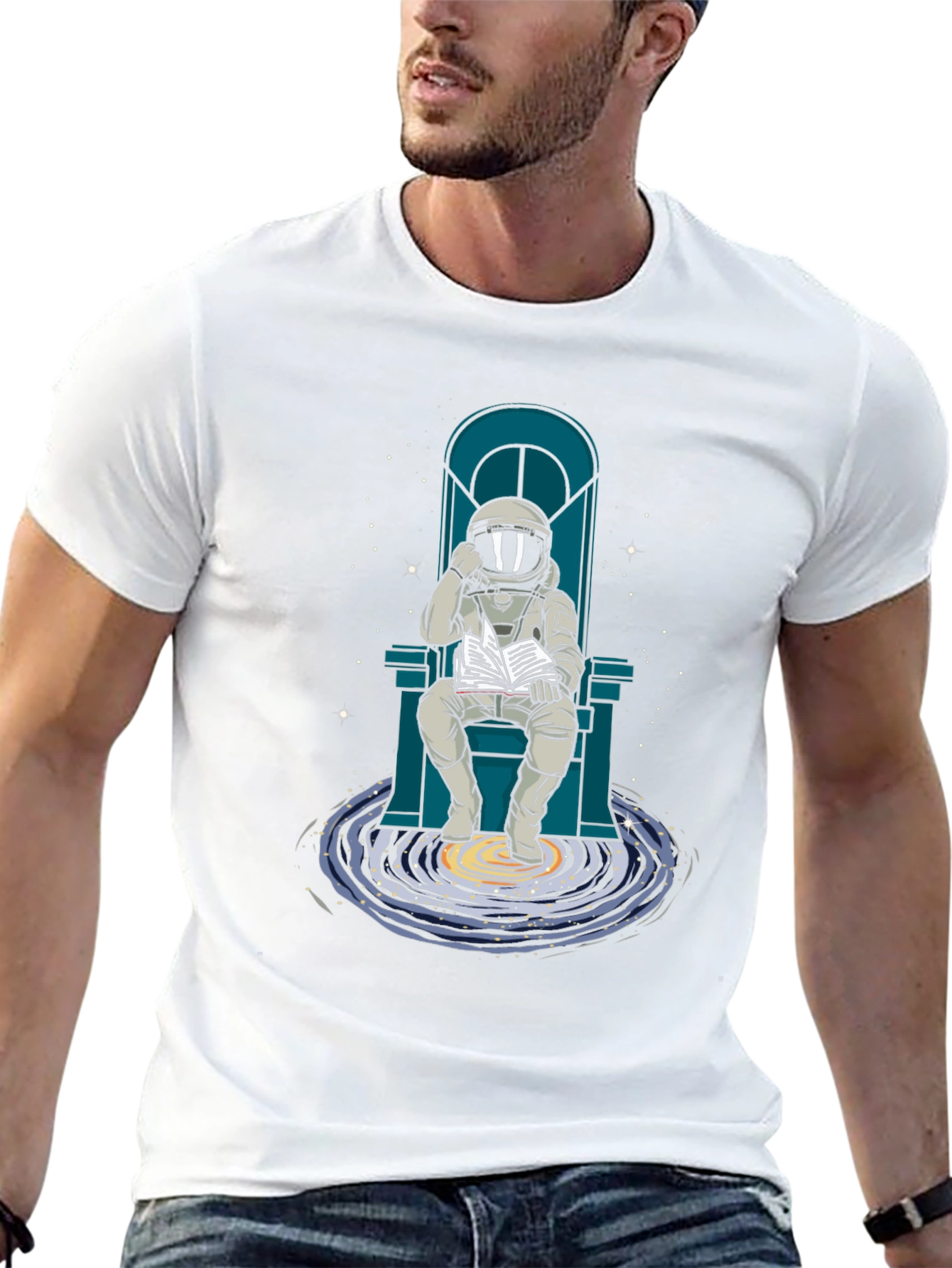 Astronaut Reading Galaxy Book T-Shirt