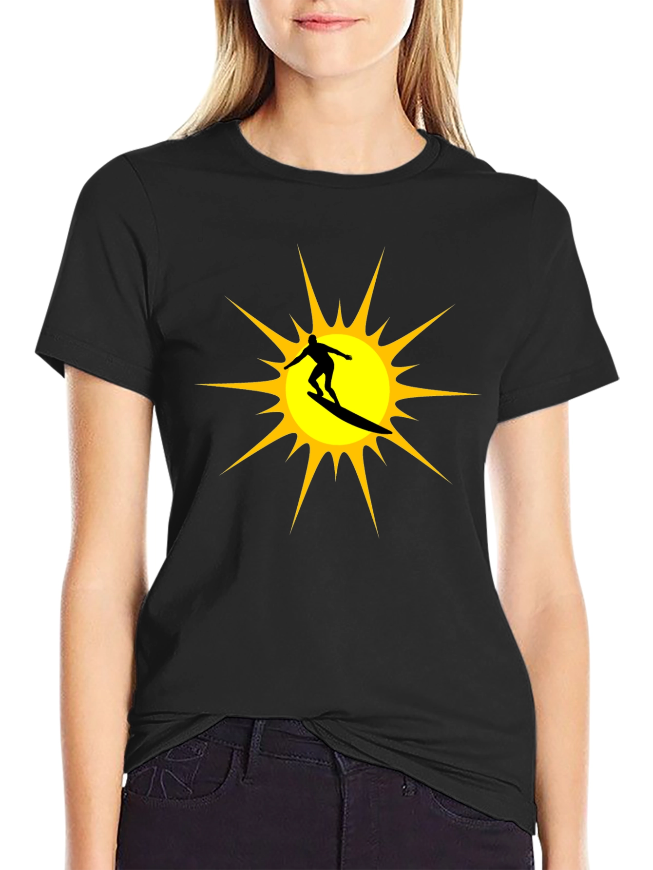 Surfer Sun Graphic Tee - Black Cotton T-Shirt