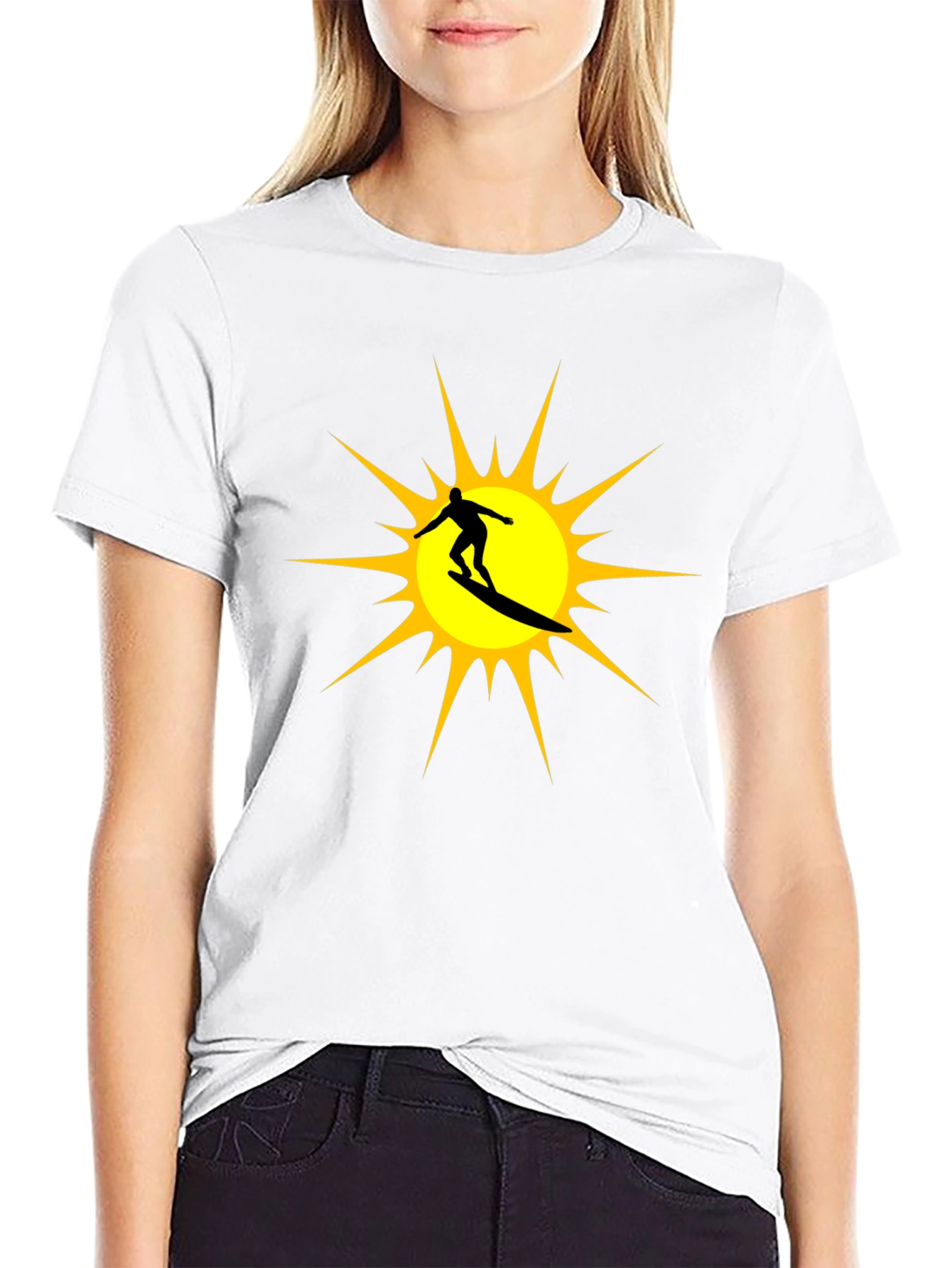 Surfer Sun Graphic Tee - Black Cotton T-Shirt