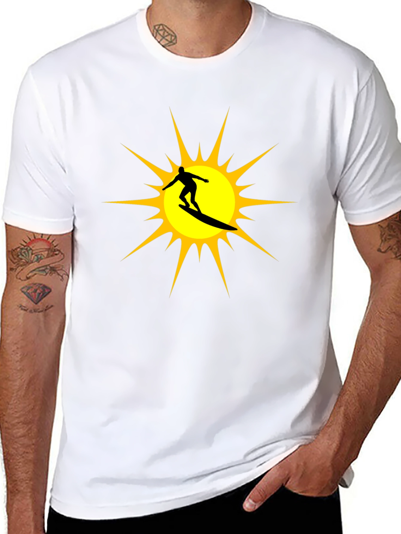 Surfer Sun Graphic Tee - Black Cotton T-Shirt
