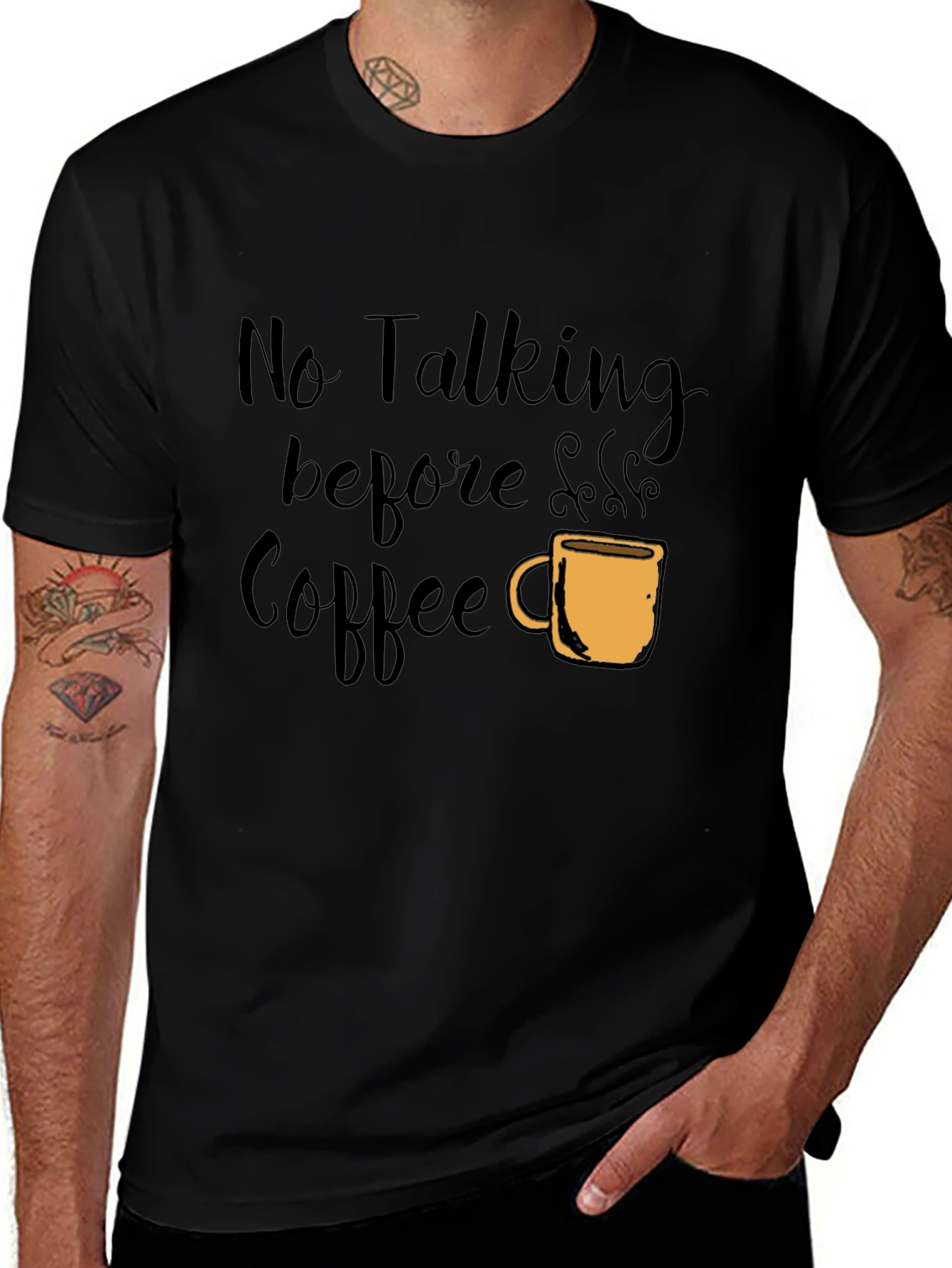 No Talking Before Coffee Graphic Tee - Black