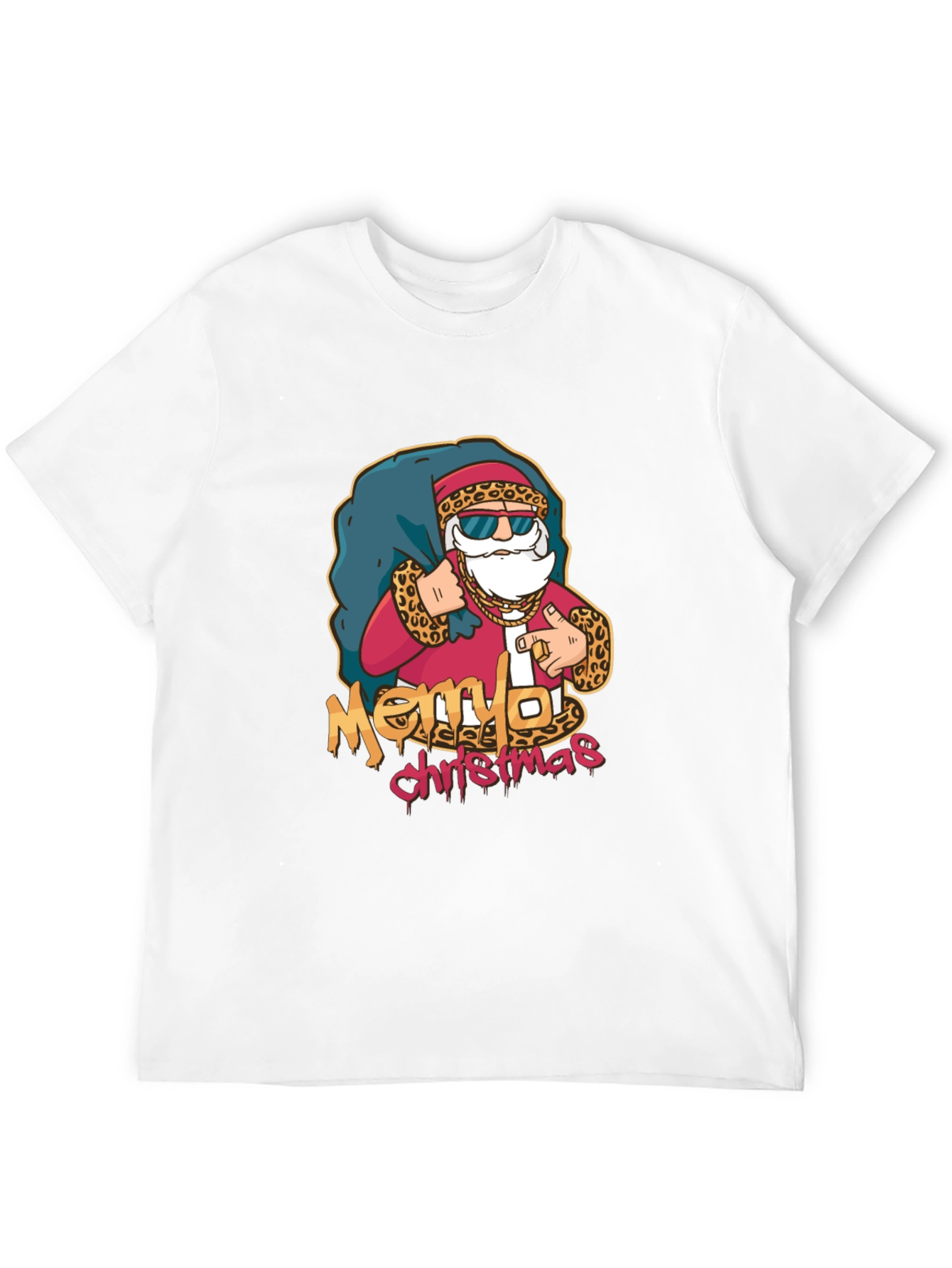 Cool Santa Merry Christmas Graphic Black T-Shirt