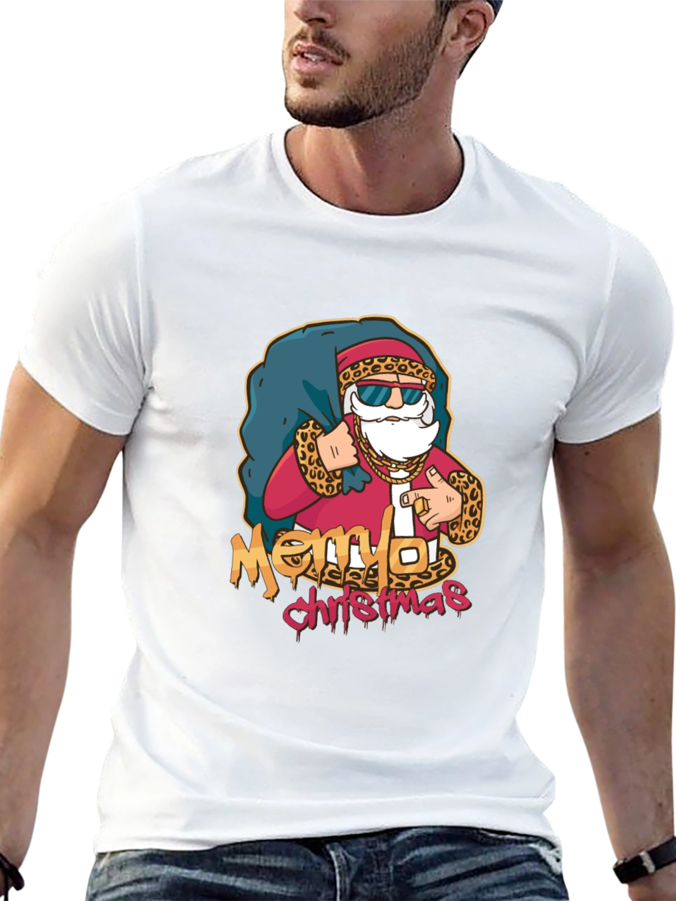 Cool Santa Merry Christmas Graphic Black T-Shirt