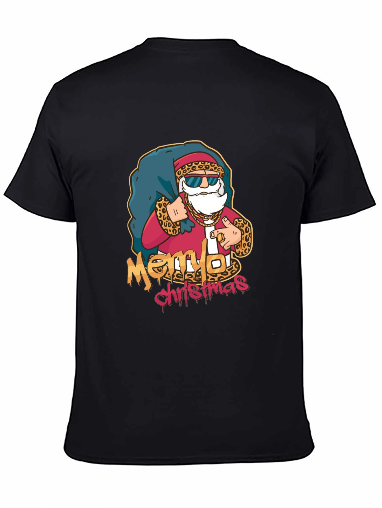 Cool Santa Merry Christmas Graphic Black T-Shirt