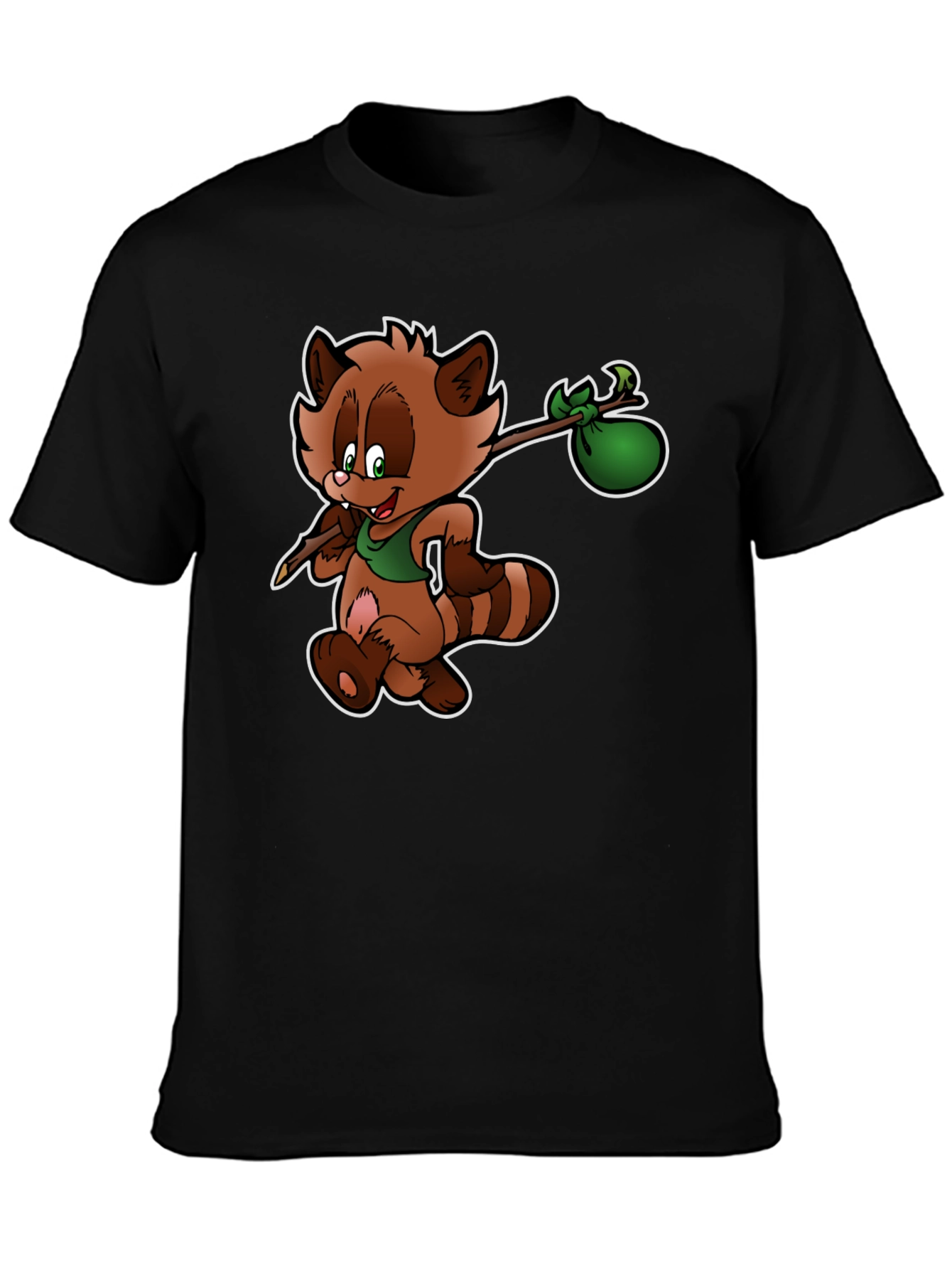 Cartoon Raccoon T-Shirt - Black Cotton Tee