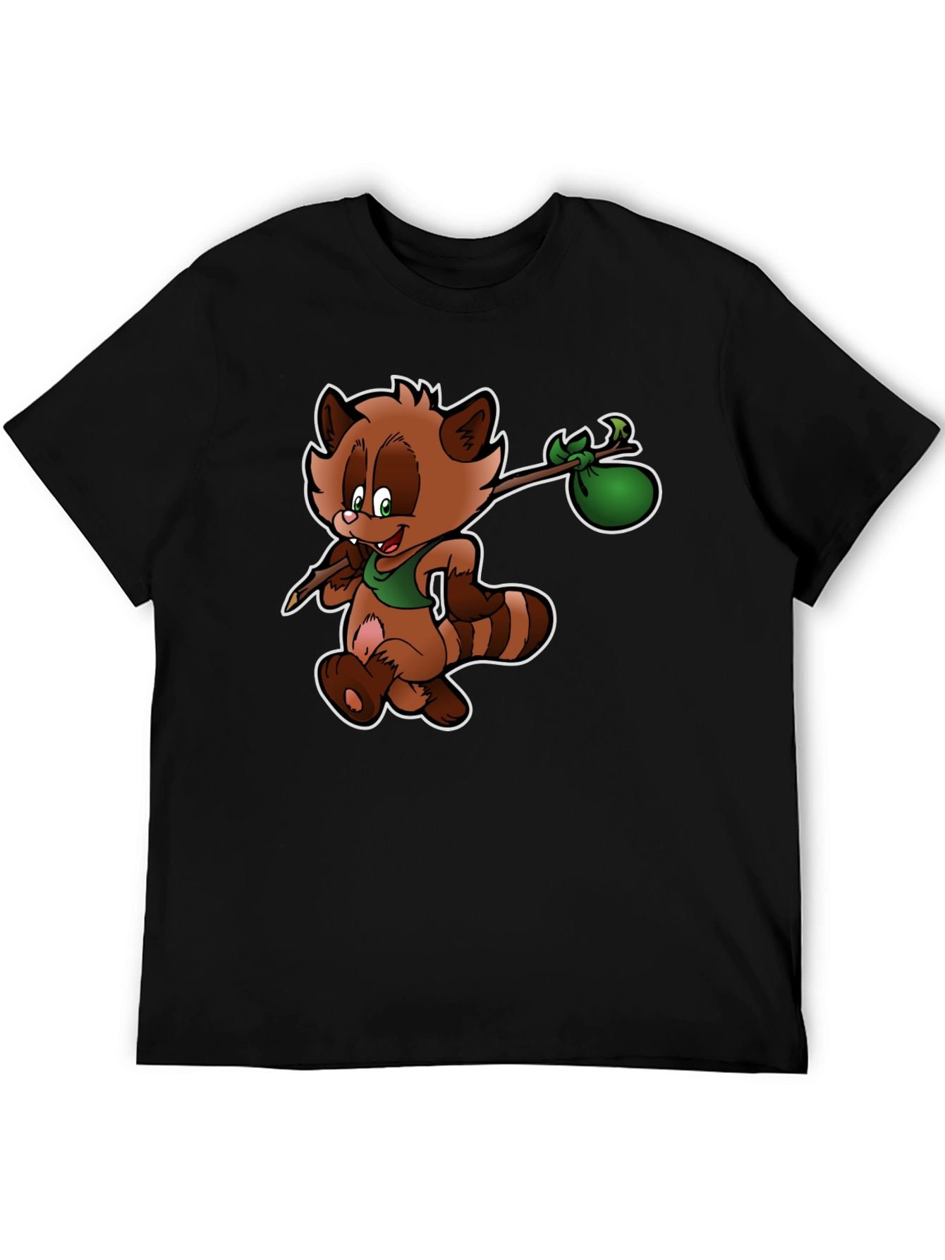 Cartoon Raccoon T-Shirt - Black Cotton Tee