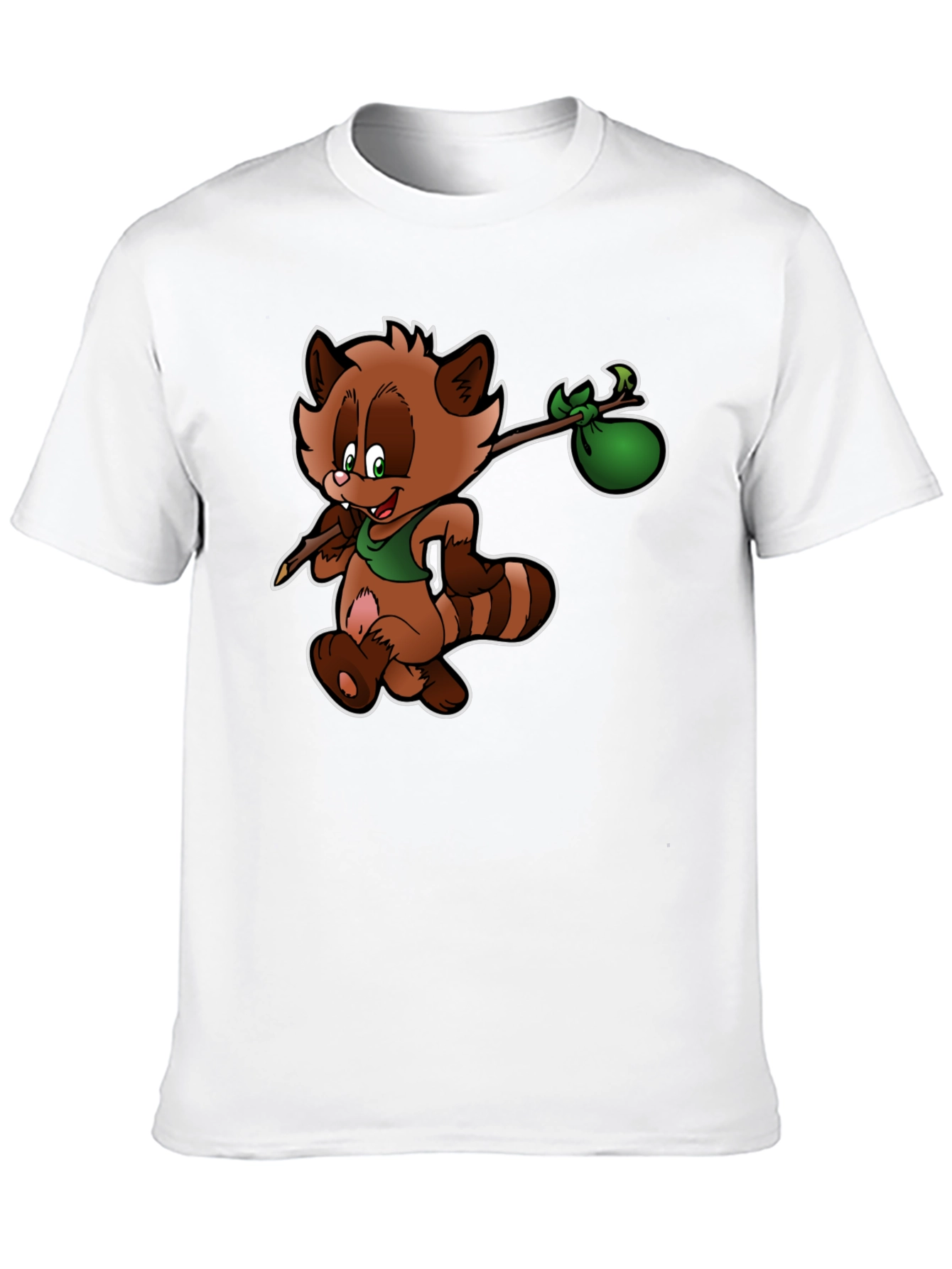 Cartoon Raccoon T-Shirt - Black Cotton Tee