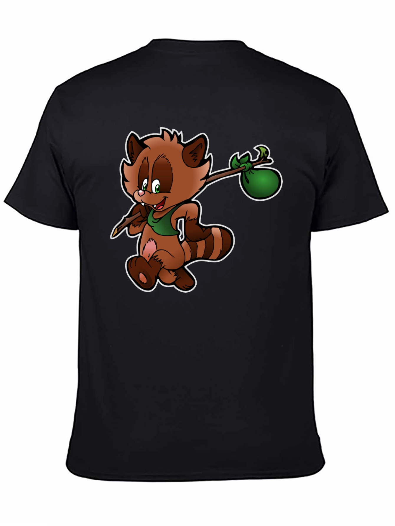 Cartoon Raccoon T-Shirt - Black Cotton Tee