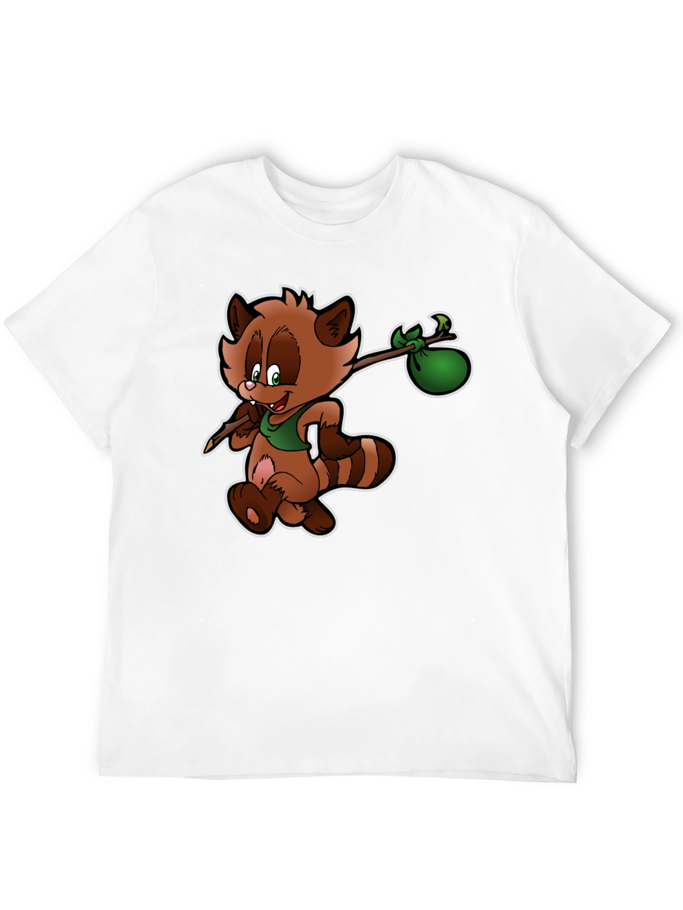 Cartoon Raccoon T-Shirt - Black Cotton Tee