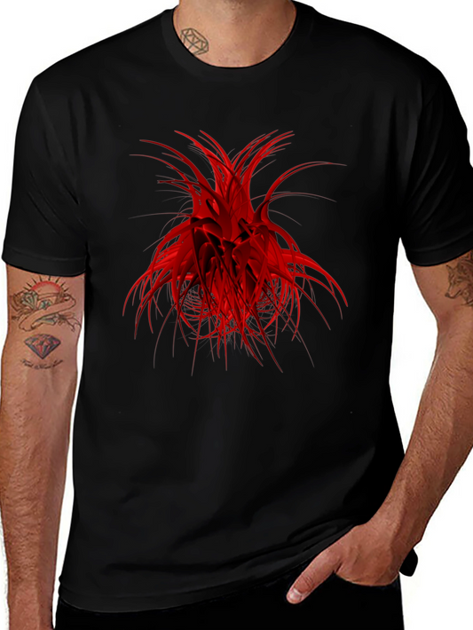 Abstract Red Graphic Black T-Shirt