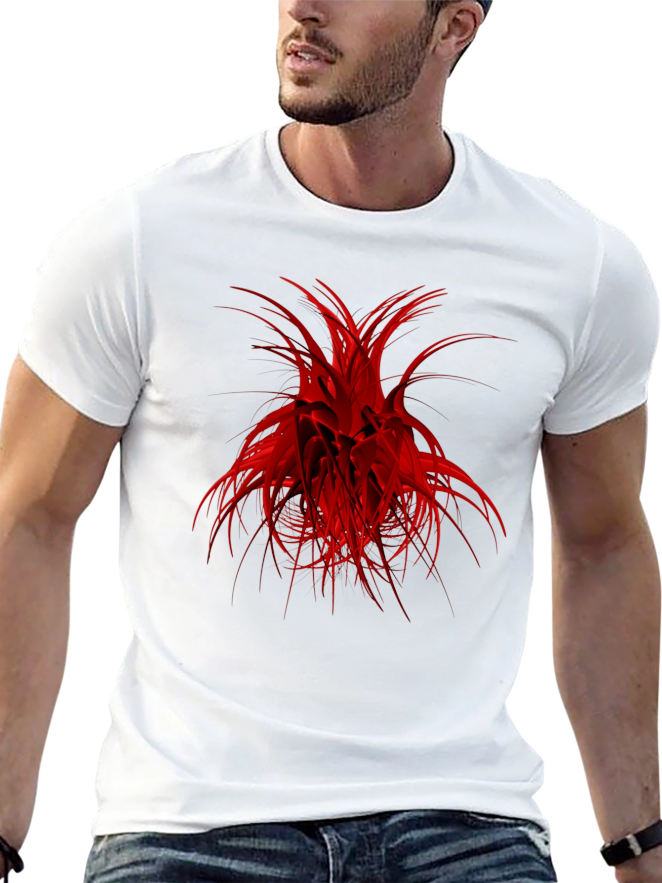 Abstract Red Graphic Black T-Shirt