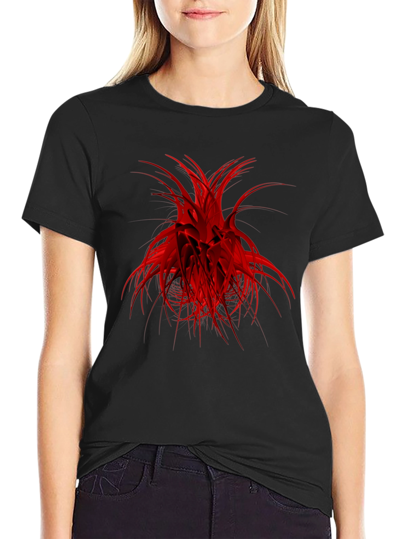 Abstract Red Graphic Black T-Shirt