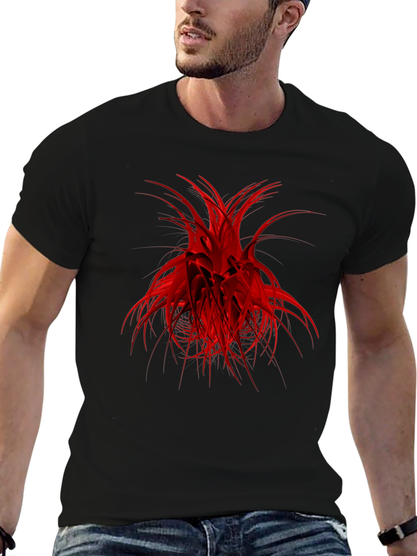 Abstract Red Graphic Black T-Shirt
