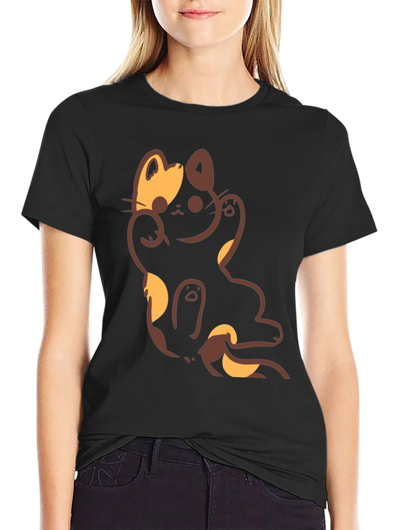 Lucky Cat Graphic Black T-Shirt