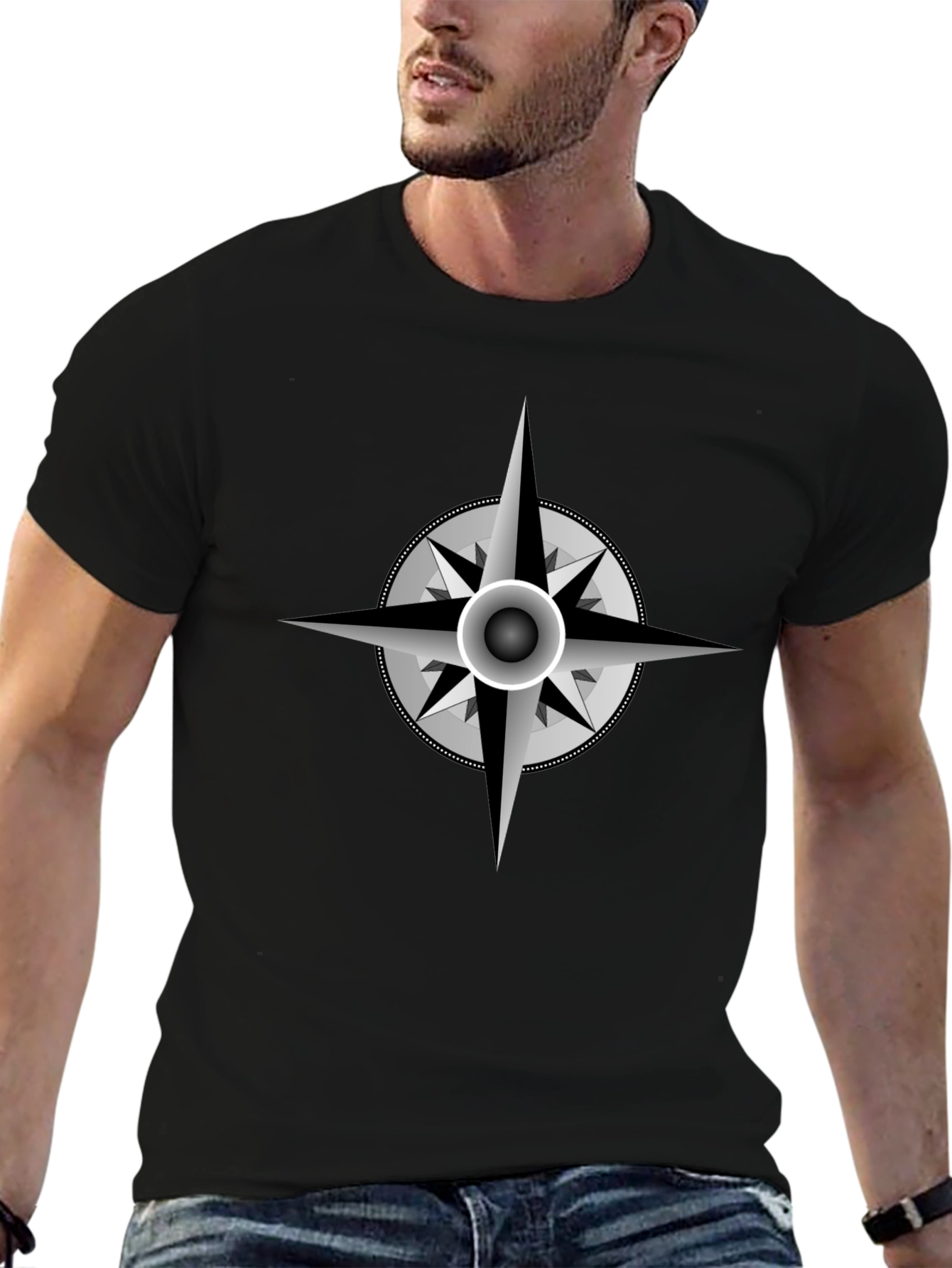 Compass Rose Graphic Black T-Shirt