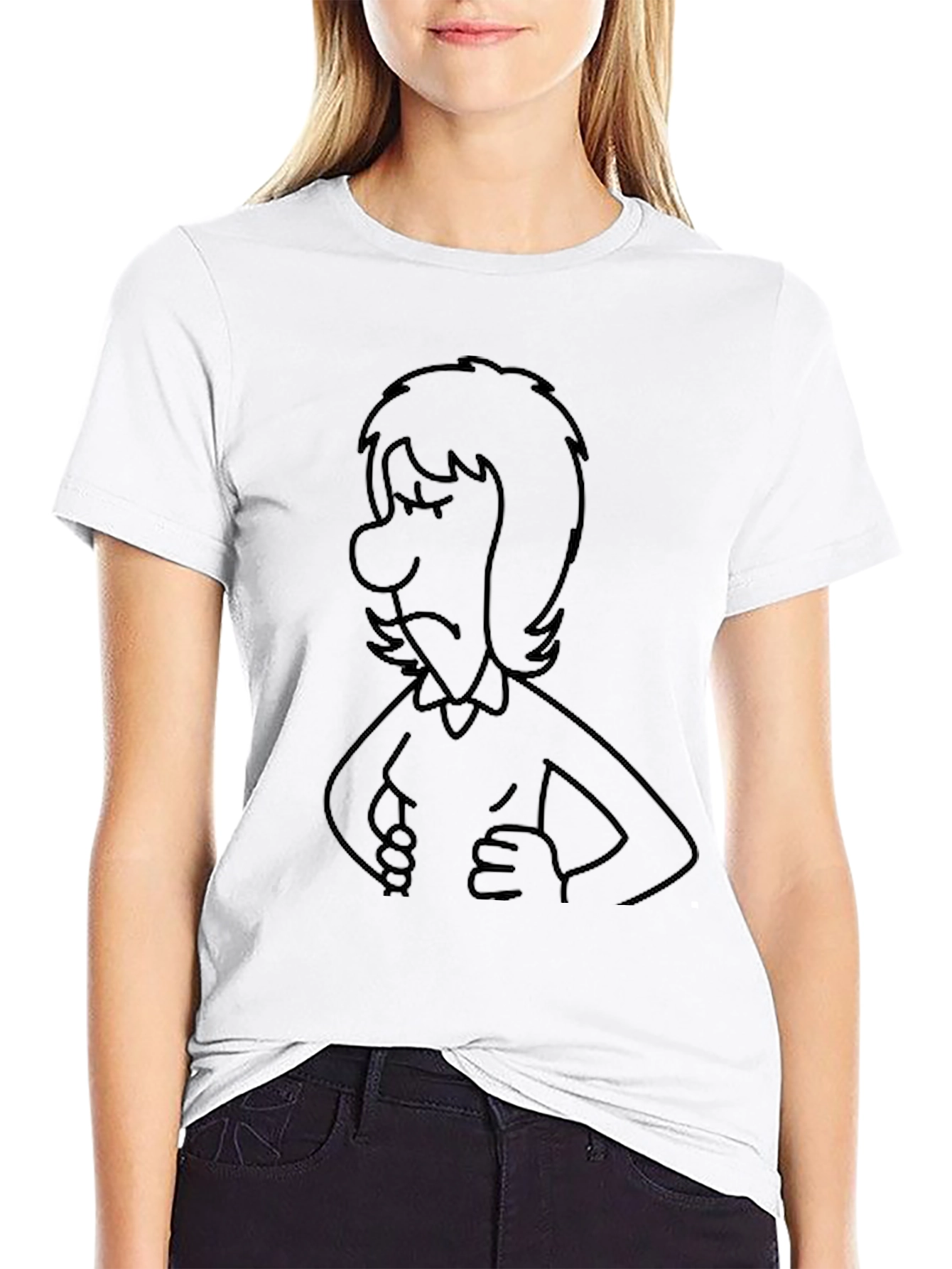 Sad Cartoon Character Black T-Shirt