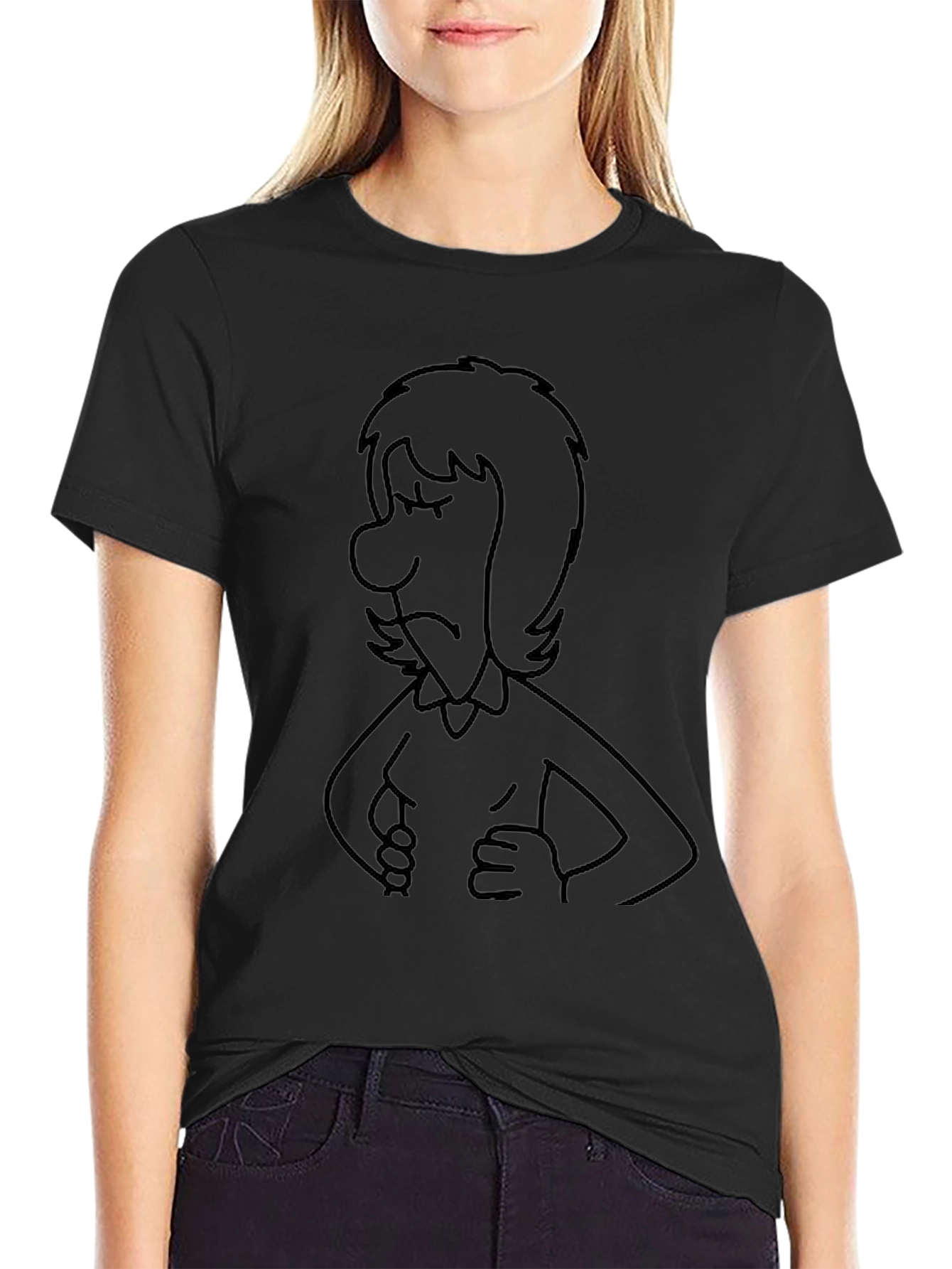 Sad Cartoon Character Black T-Shirt