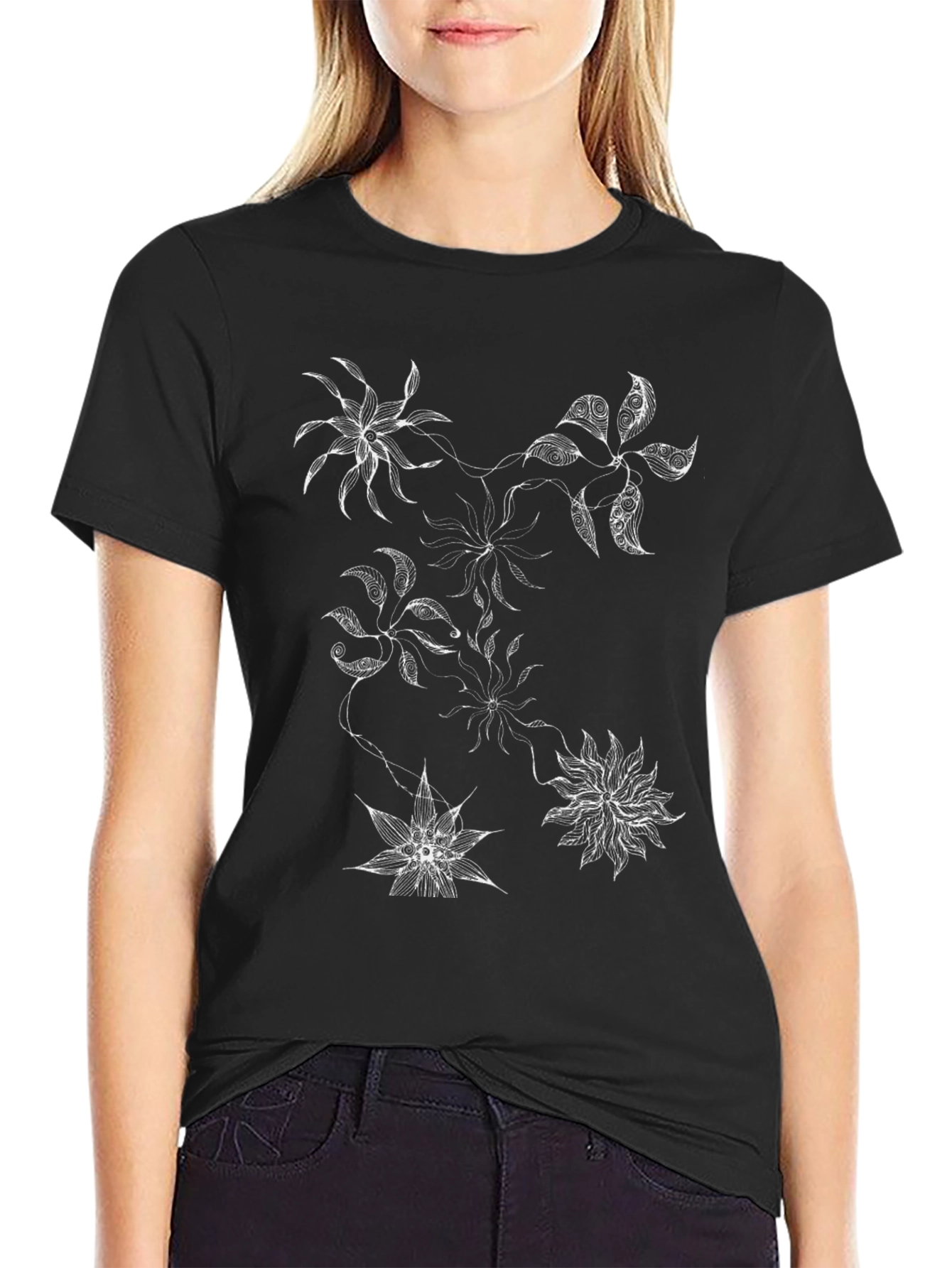 Abstract Floral Graphic Print Black T-Shirt