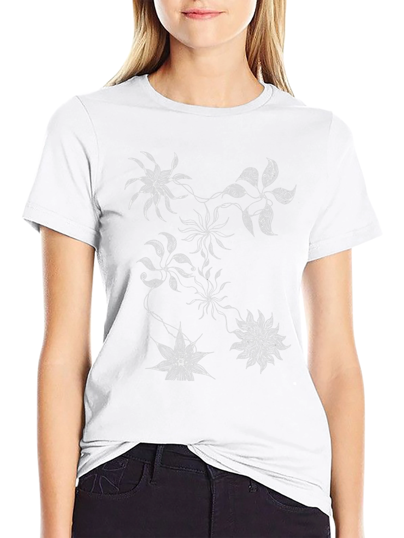Abstract Floral Graphic Print Black T-Shirt