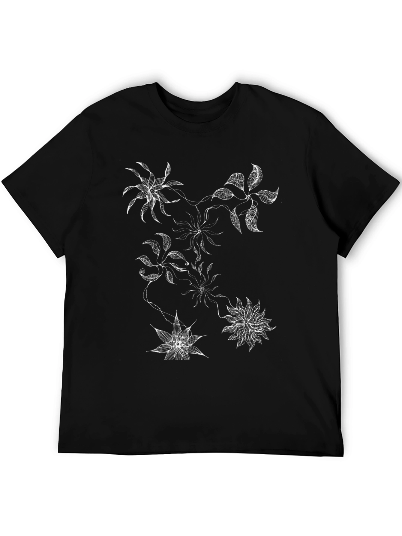 Abstract Floral Graphic Print Black T-Shirt