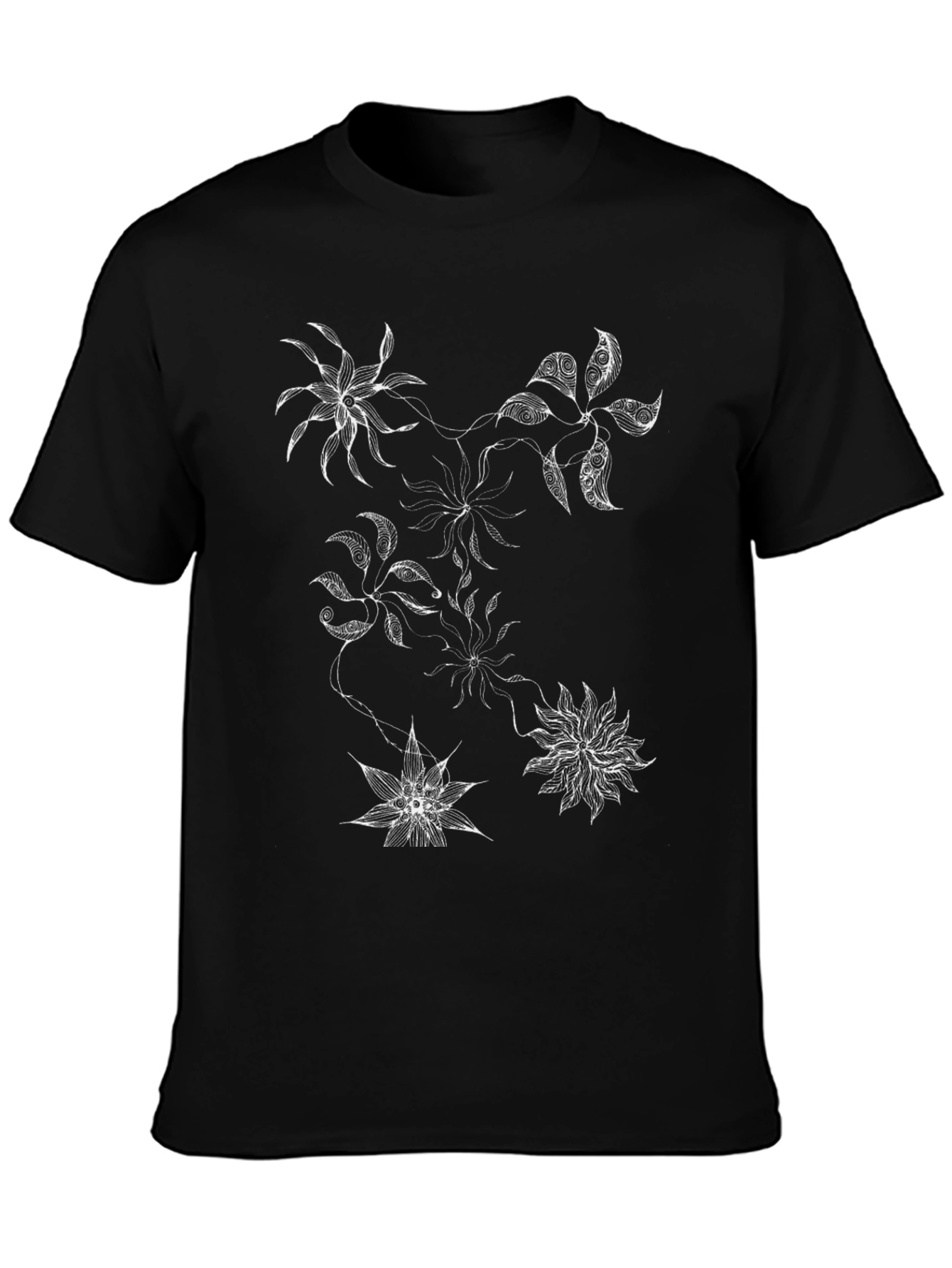 Abstract Floral Graphic Print Black T-Shirt