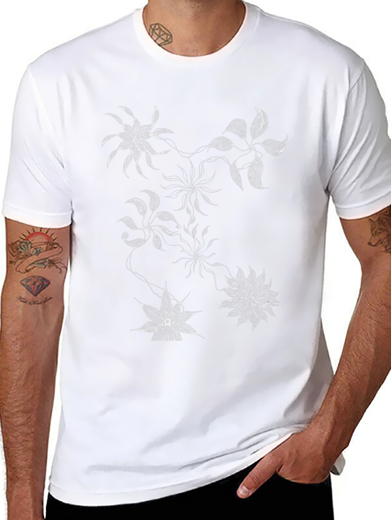 Abstract Floral Graphic Print Black T-Shirt