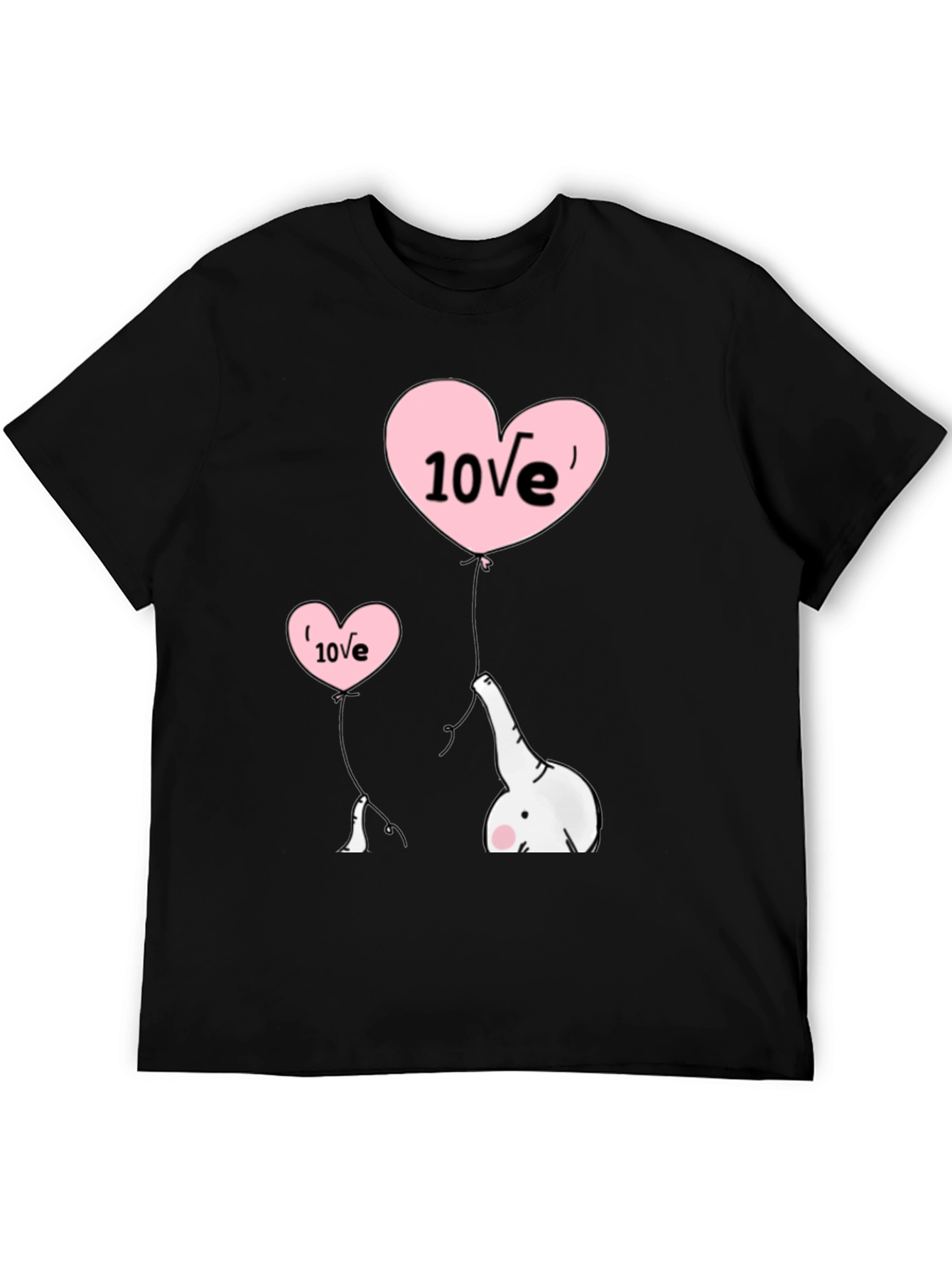 Cute Elephant Love Balloons Black T-Shirt