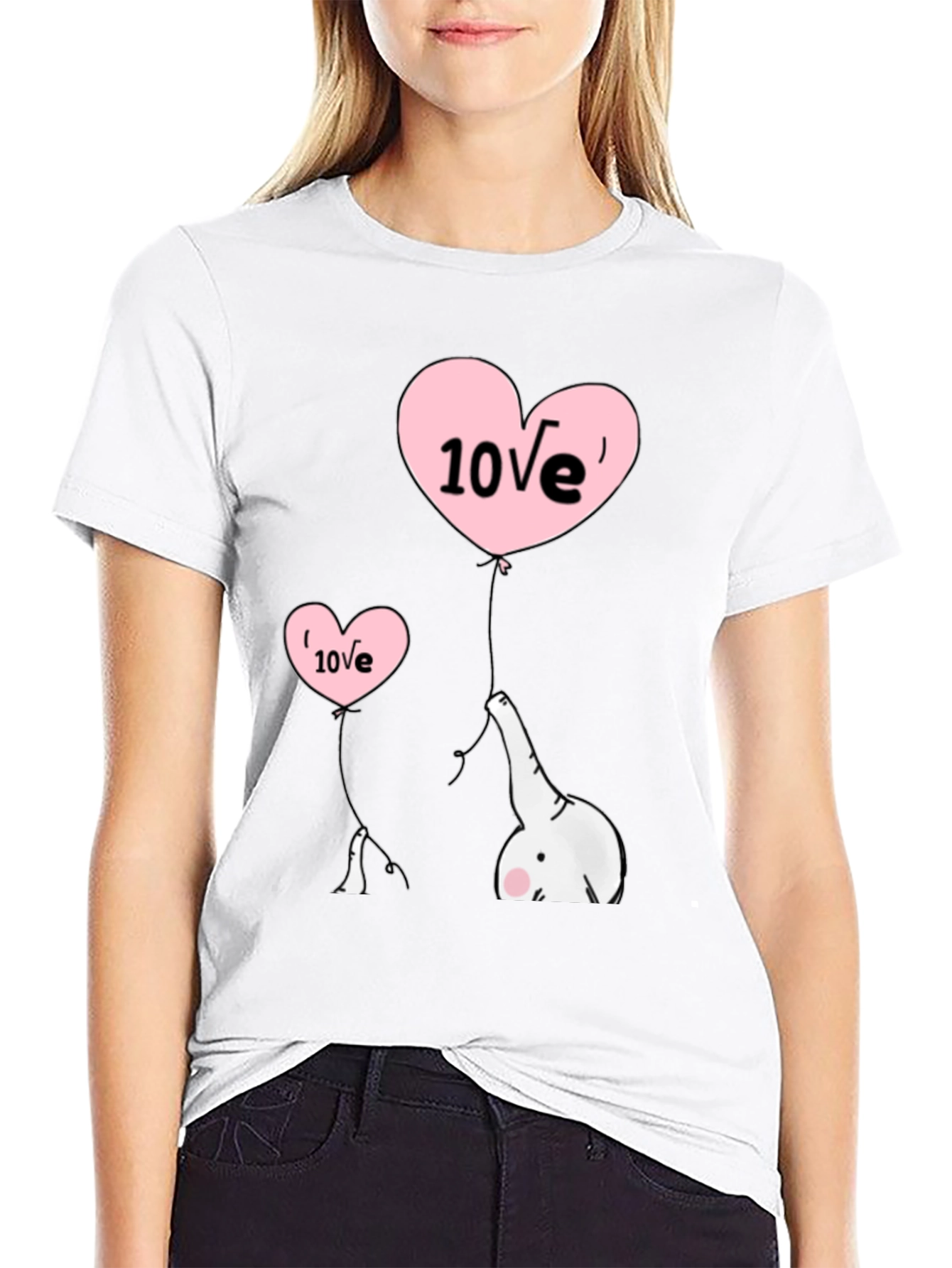 Cute Elephant Love Balloons Black T-Shirt