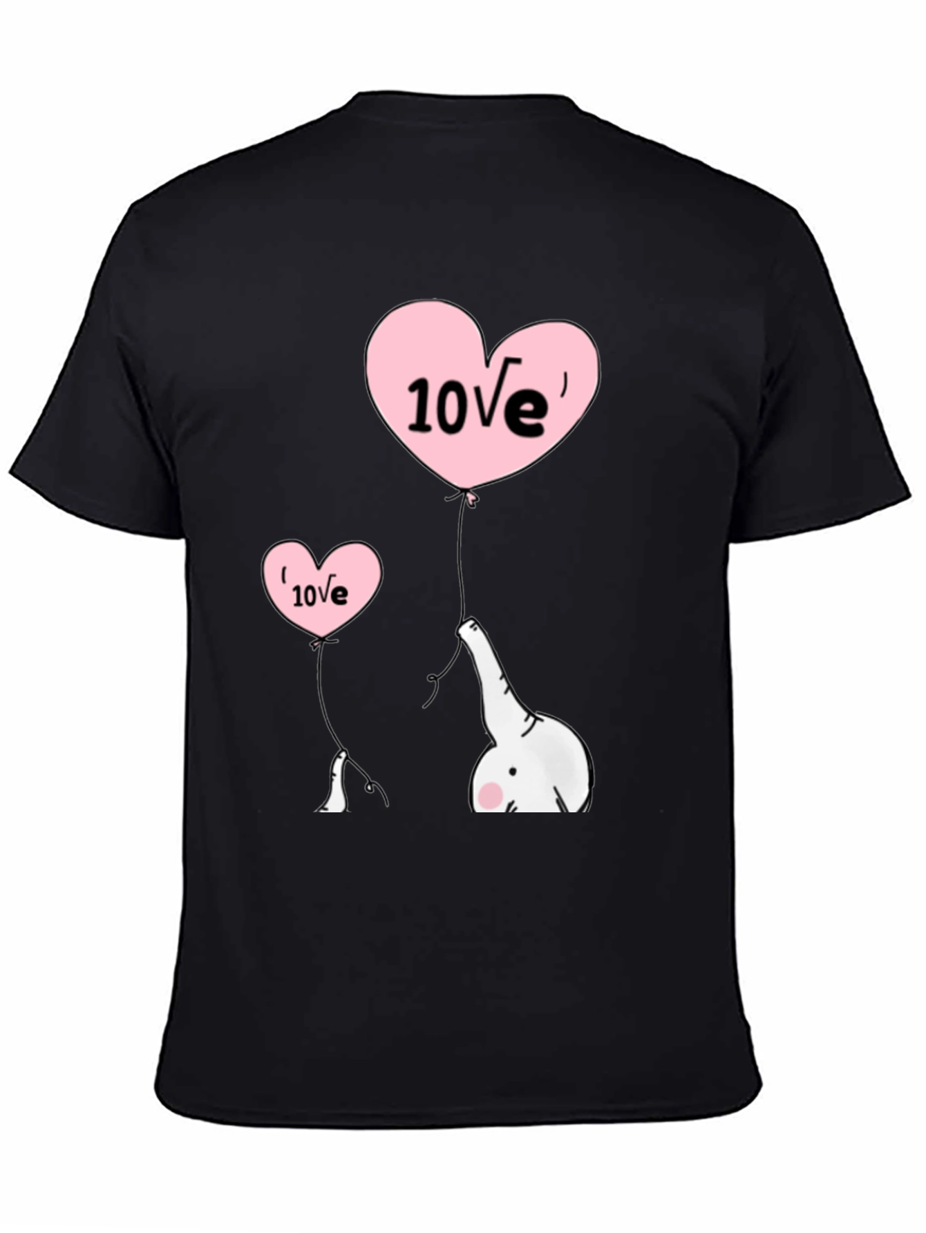 Cute Elephant Love Balloons Black T-Shirt