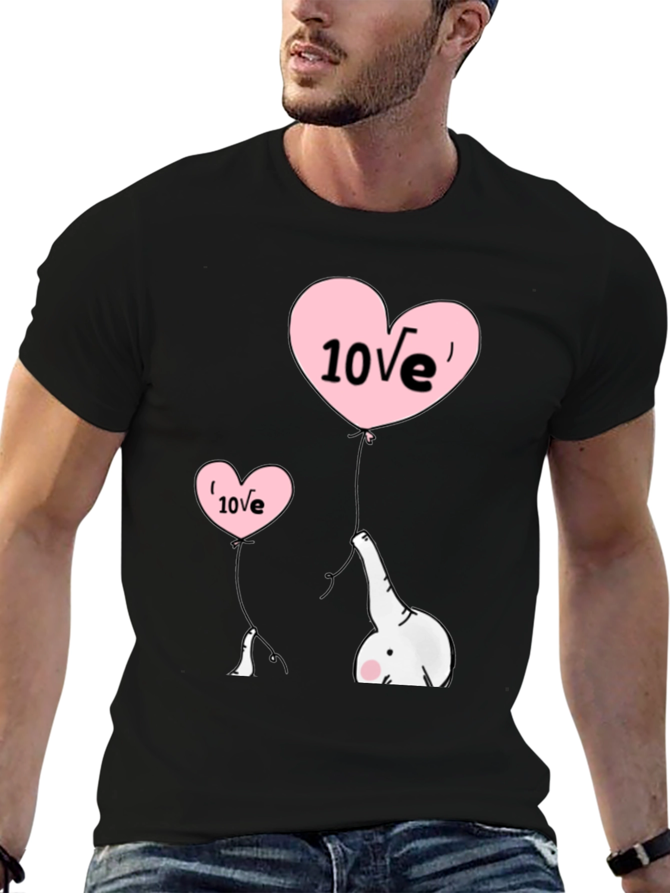 Cute Elephant Love Balloons Black T-Shirt