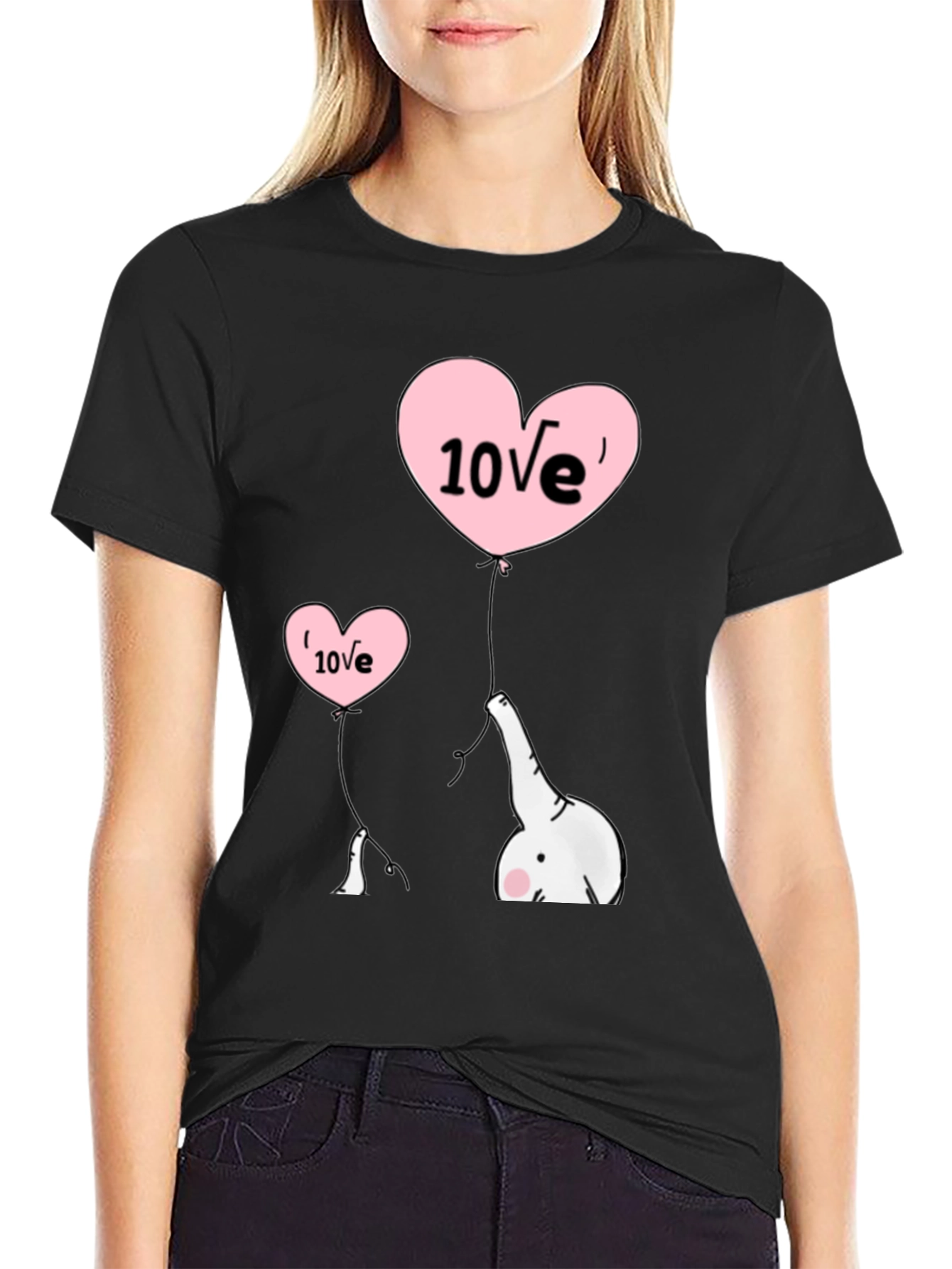 Cute Elephant Love Balloons Black T-Shirt