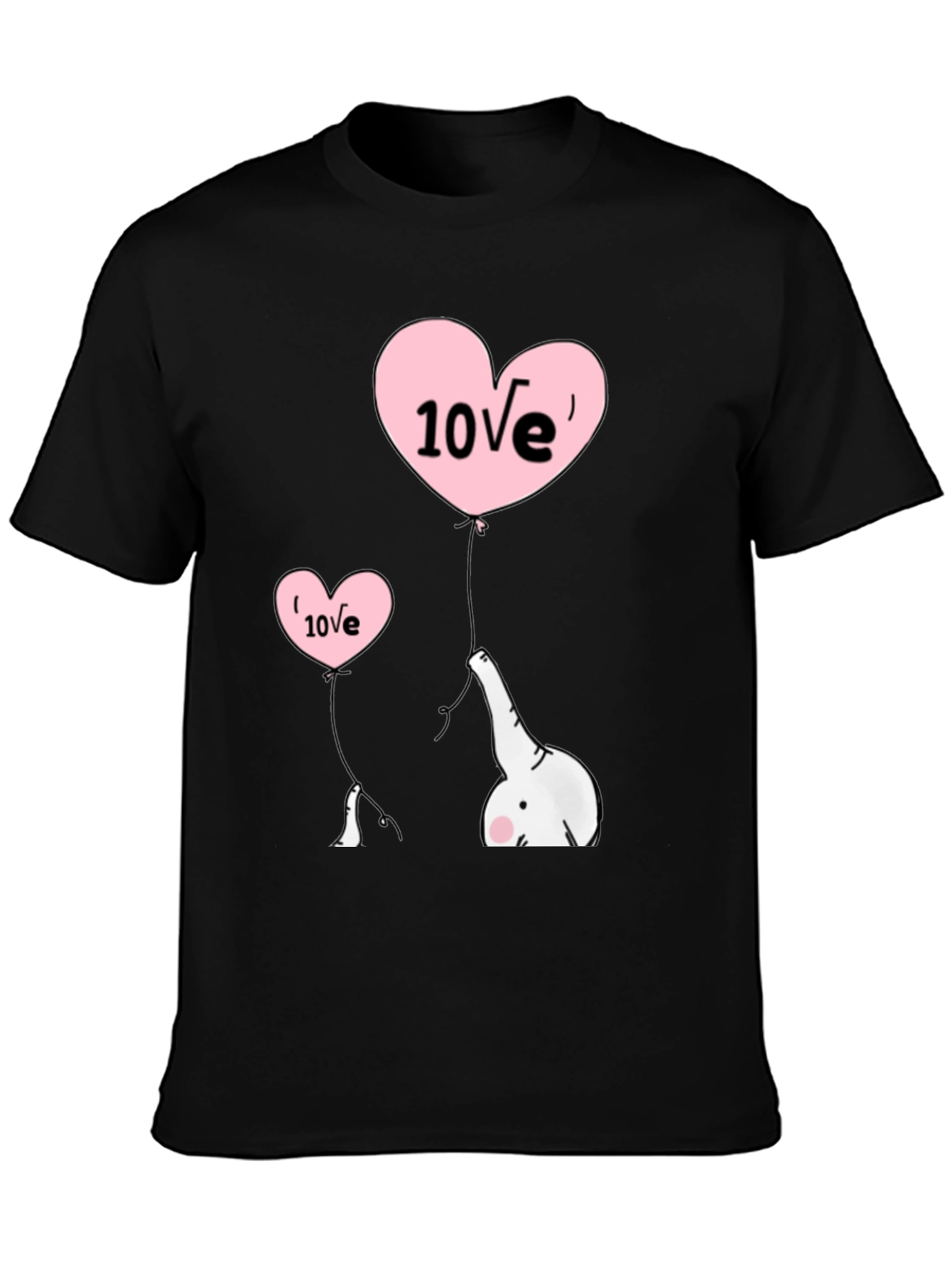 Cute Elephant Love Balloons Black T-Shirt