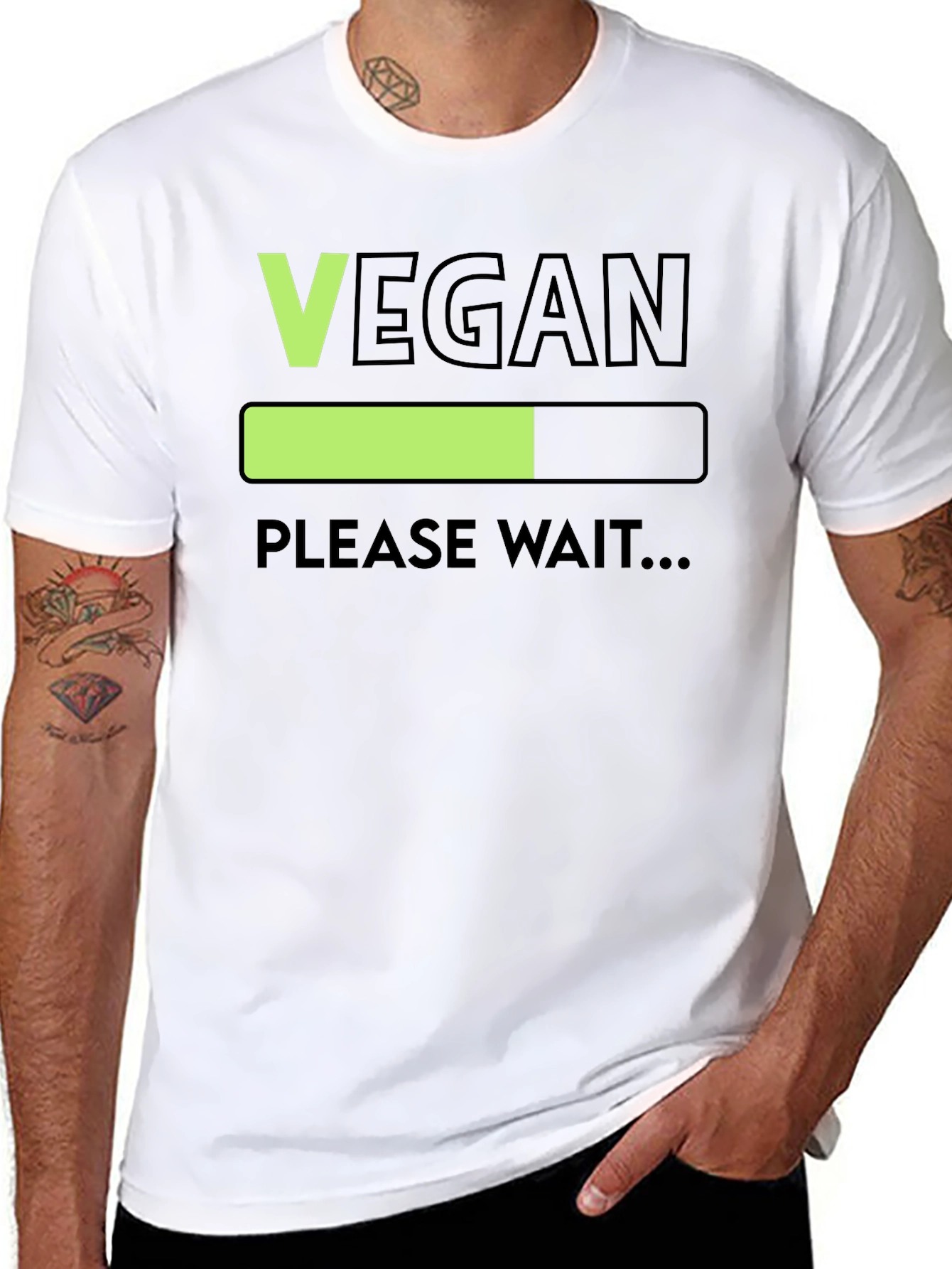 Vegan Loading Please Wait T-Shirt - Black Cotton Tee