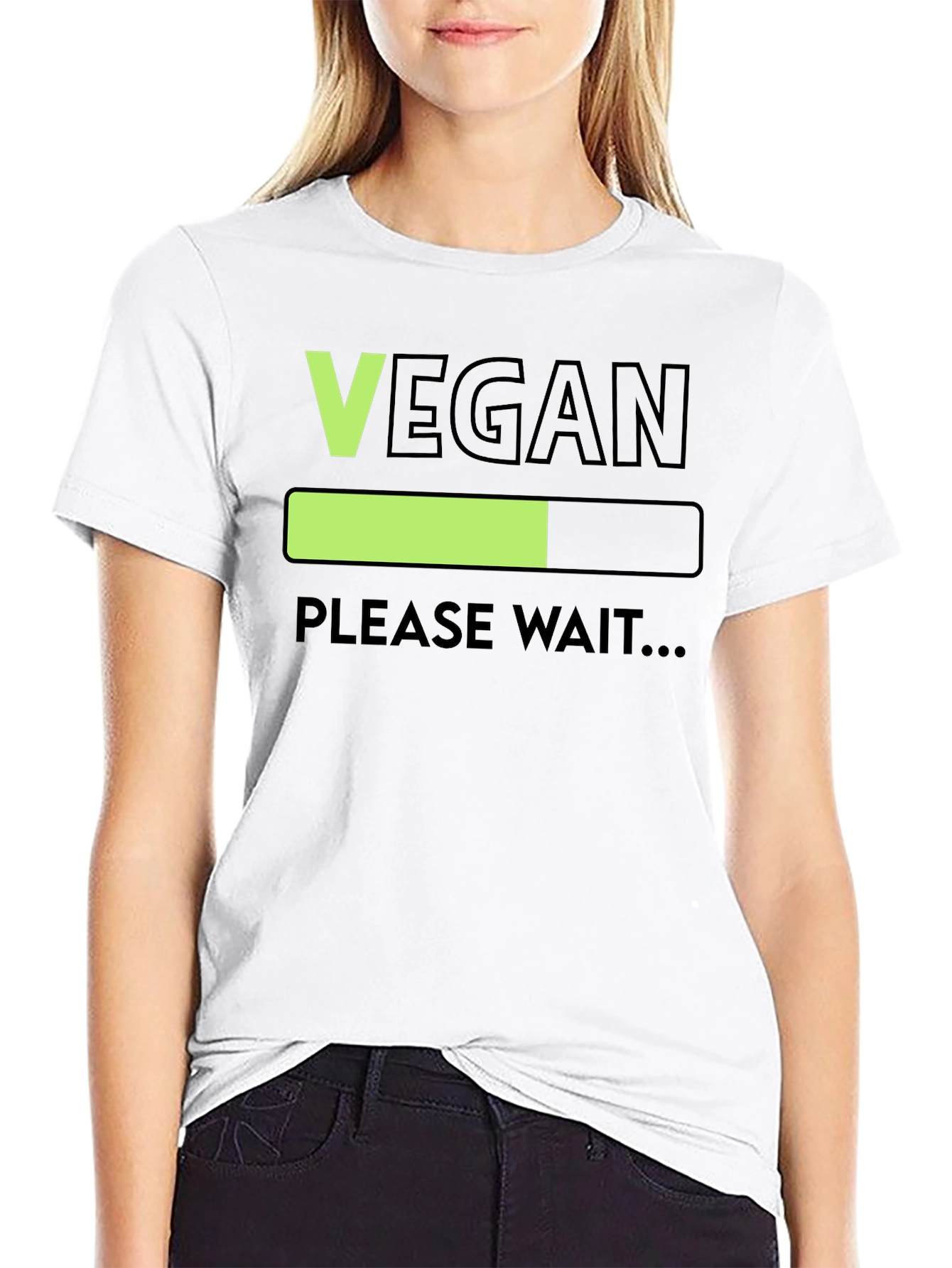 Vegan Loading Please Wait T-Shirt - Black Cotton Tee