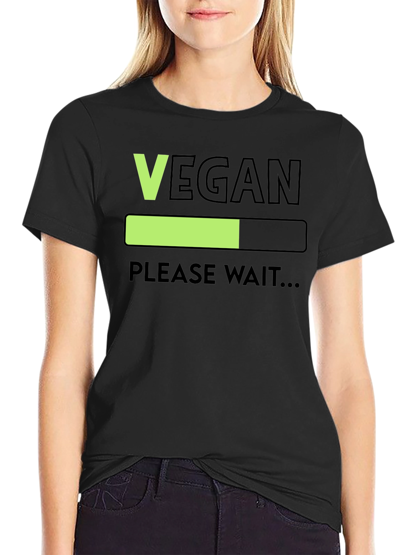 Vegan Loading Please Wait T-Shirt - Black Cotton Tee